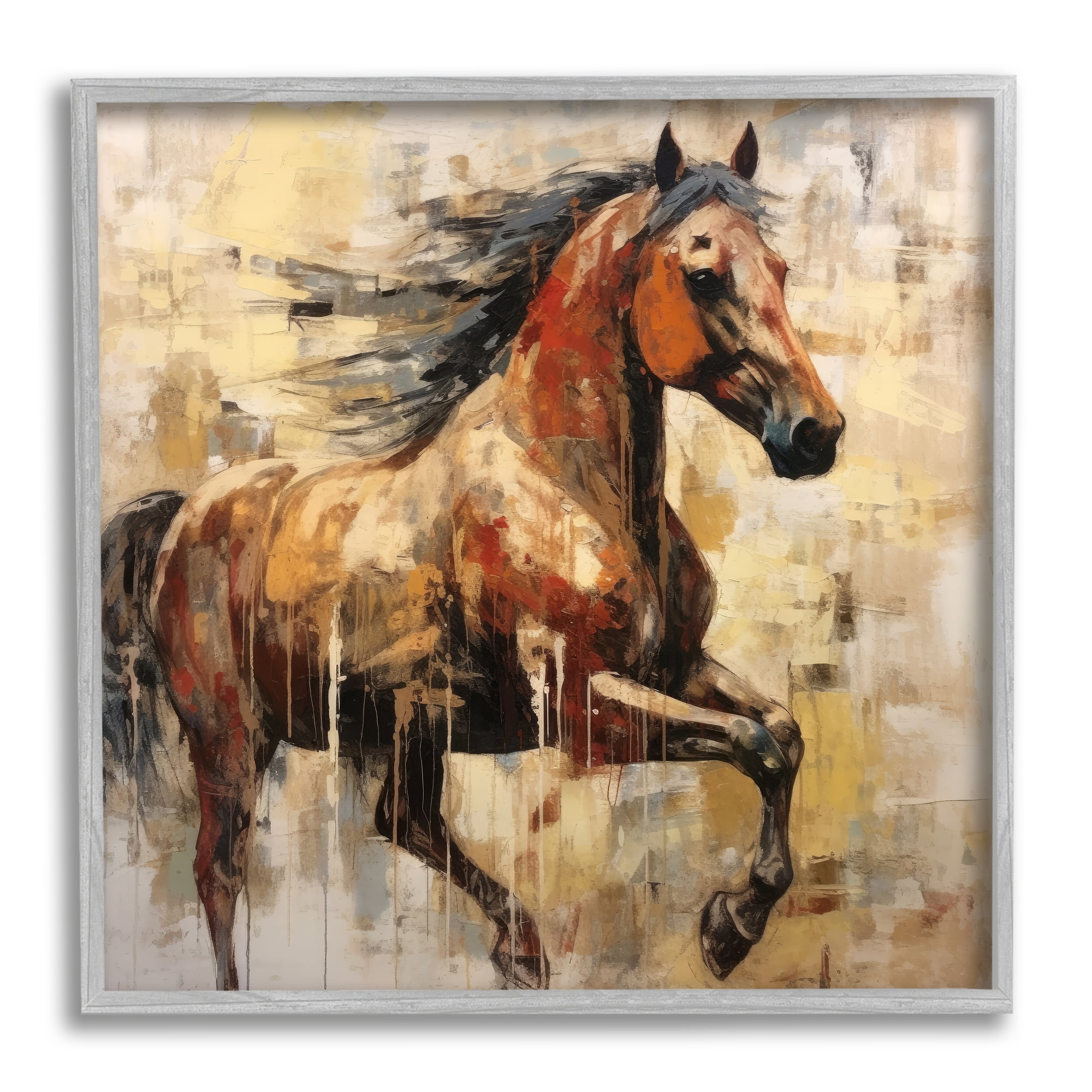 Stupell Industries Modern Brown Horse Animals & Insects Painting Gray Framed Art Print Wall Art, 17 x 17
