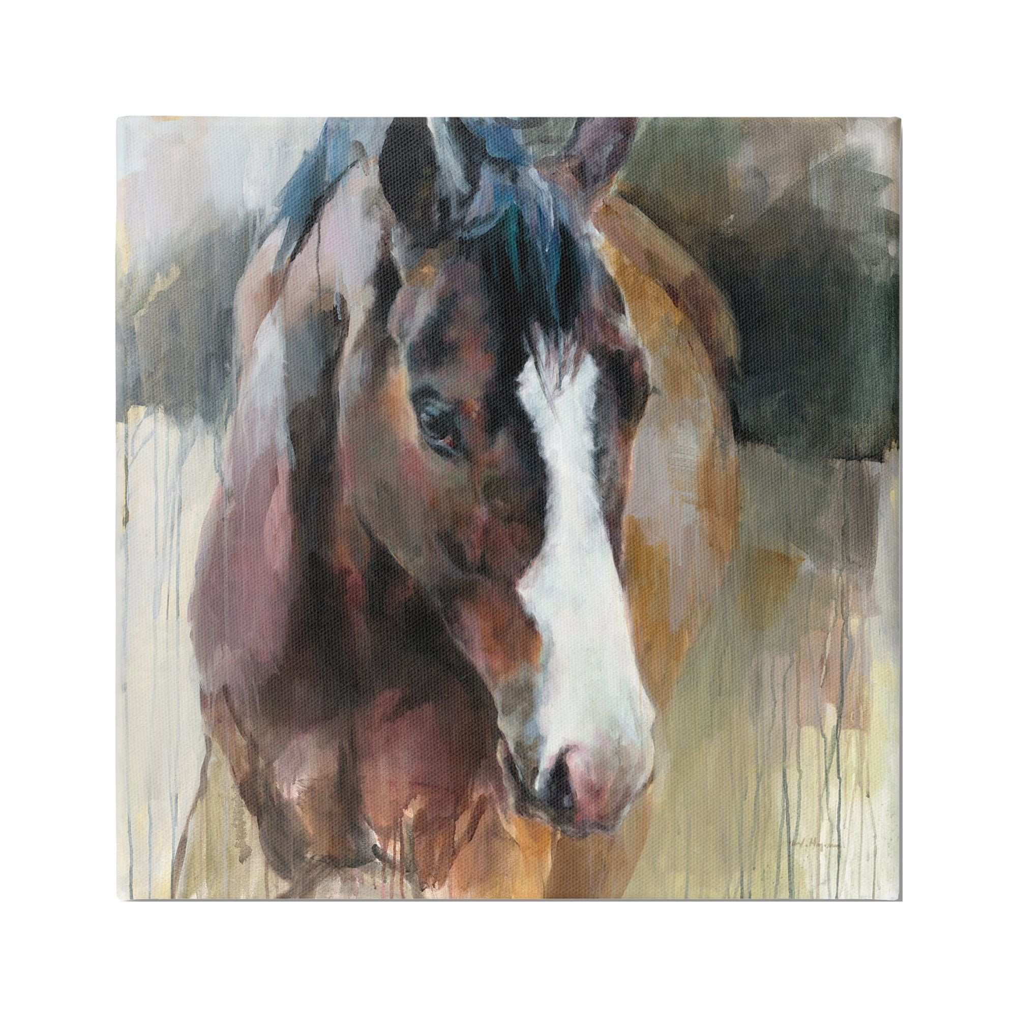 Stupell Industries Modern Brown Horse Portrait Animals & Insects Painting Gallery Wrapped Canvas Print Wall Art, 24 x 24