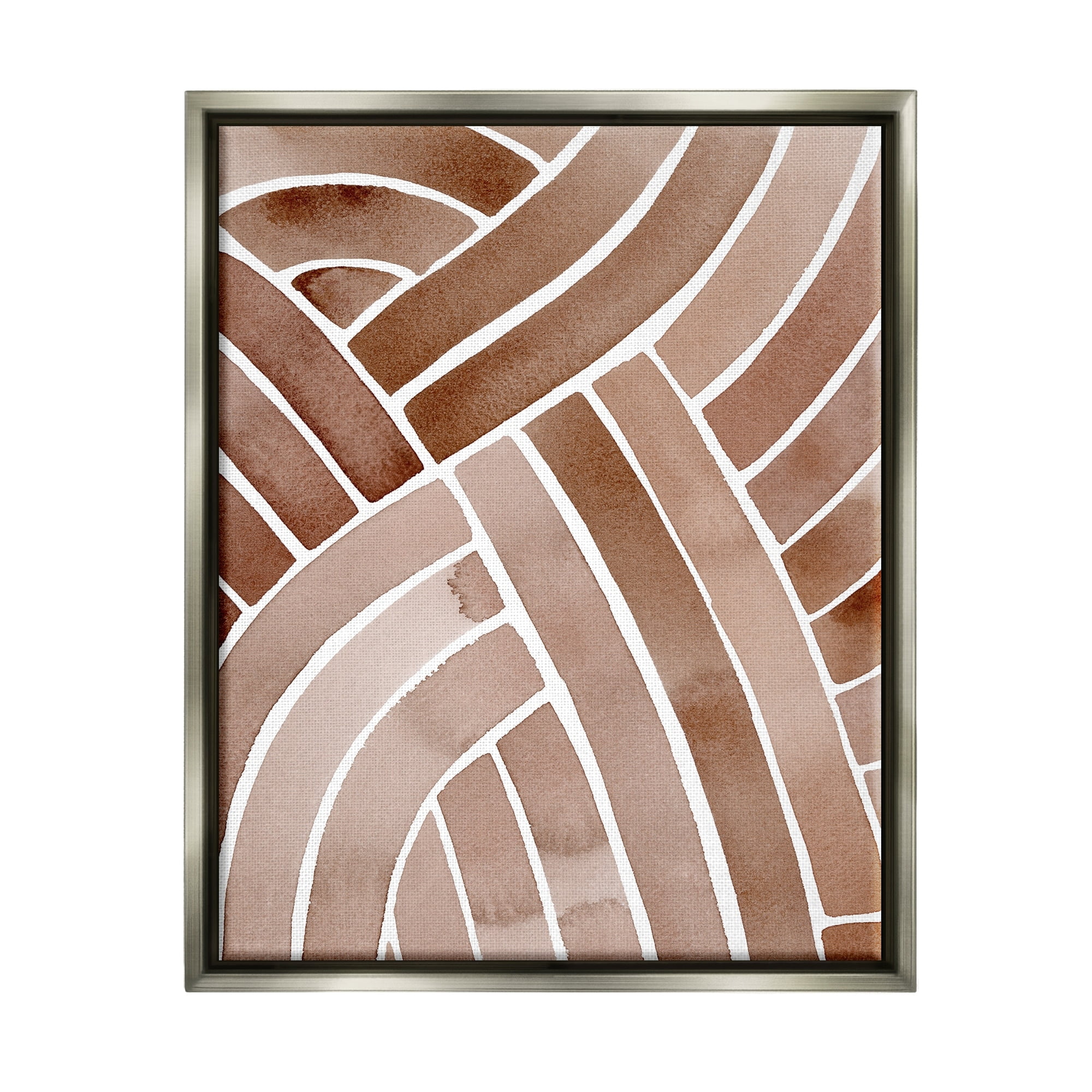 Stupell Industries Modern Brown Intertwining Lines Stripes Watercolor Detail Painting Luster Gray Floating Framed Canvas Print Wall Art, Design by Grace Popp