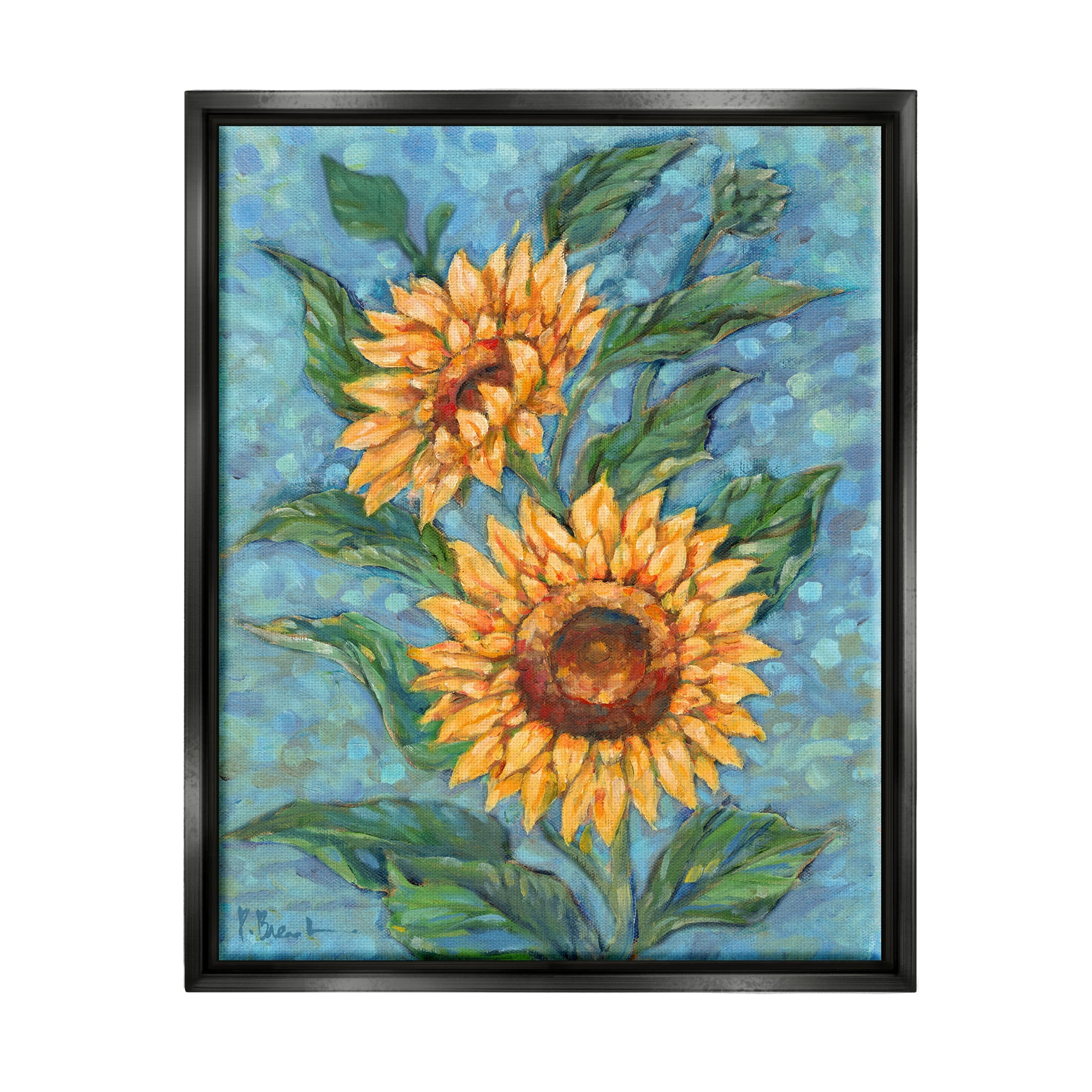 Stupell Industries Modern Brush Stroke Florals Botanical & Floral Painting Black Floater Framed Canvas Art Print Wall Art, 17 x 21