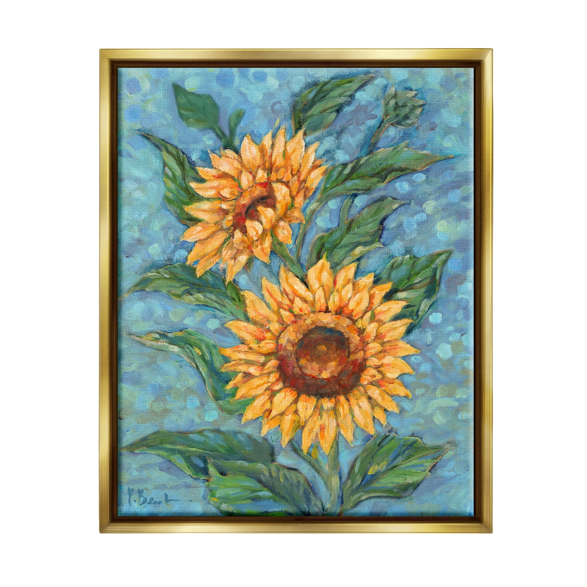 Stupell Industries Modern Brush Stroke Florals Botanical & Floral Painting Gold Floater Framed Canvas Art Print Wall Art, 25 x 31