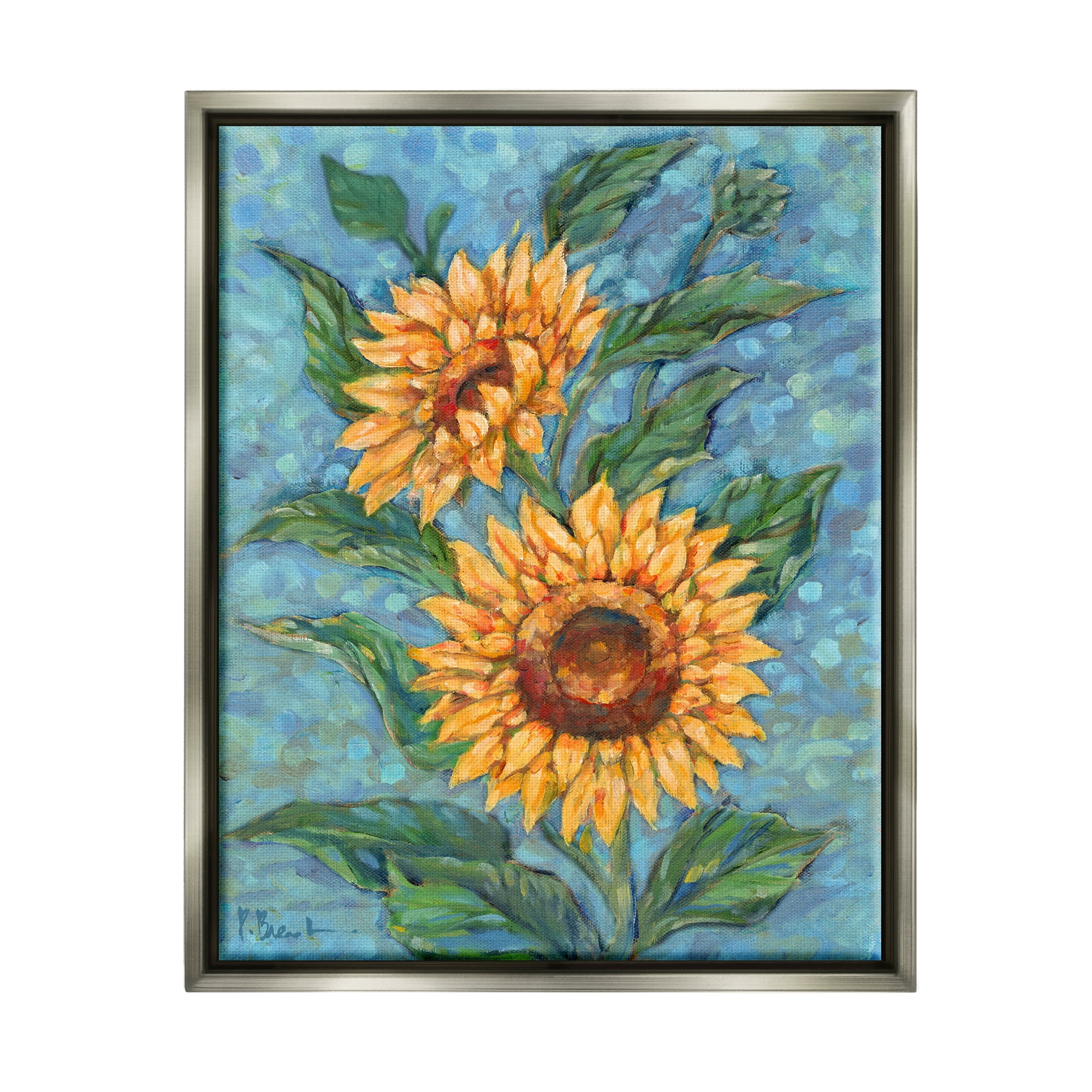 Stupell Industries Modern Brush Stroke Florals Botanical & Floral Painting Gray Floater Framed Canvas Art Print Wall Art, 17 x 21