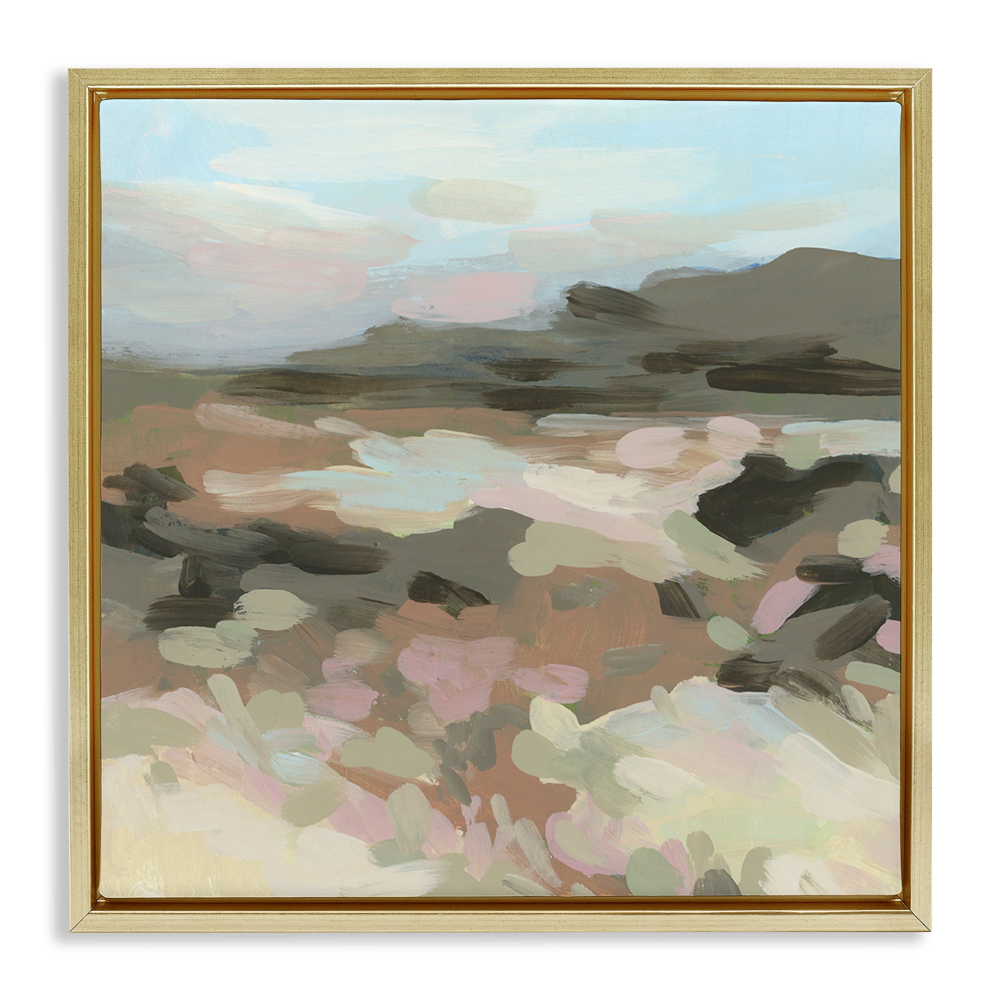 Stupell Industries Modern Brushed Landscape Landscape & Nature Painting Gold Floater Framed Canvas Art Print Wall Art, 18 x 18