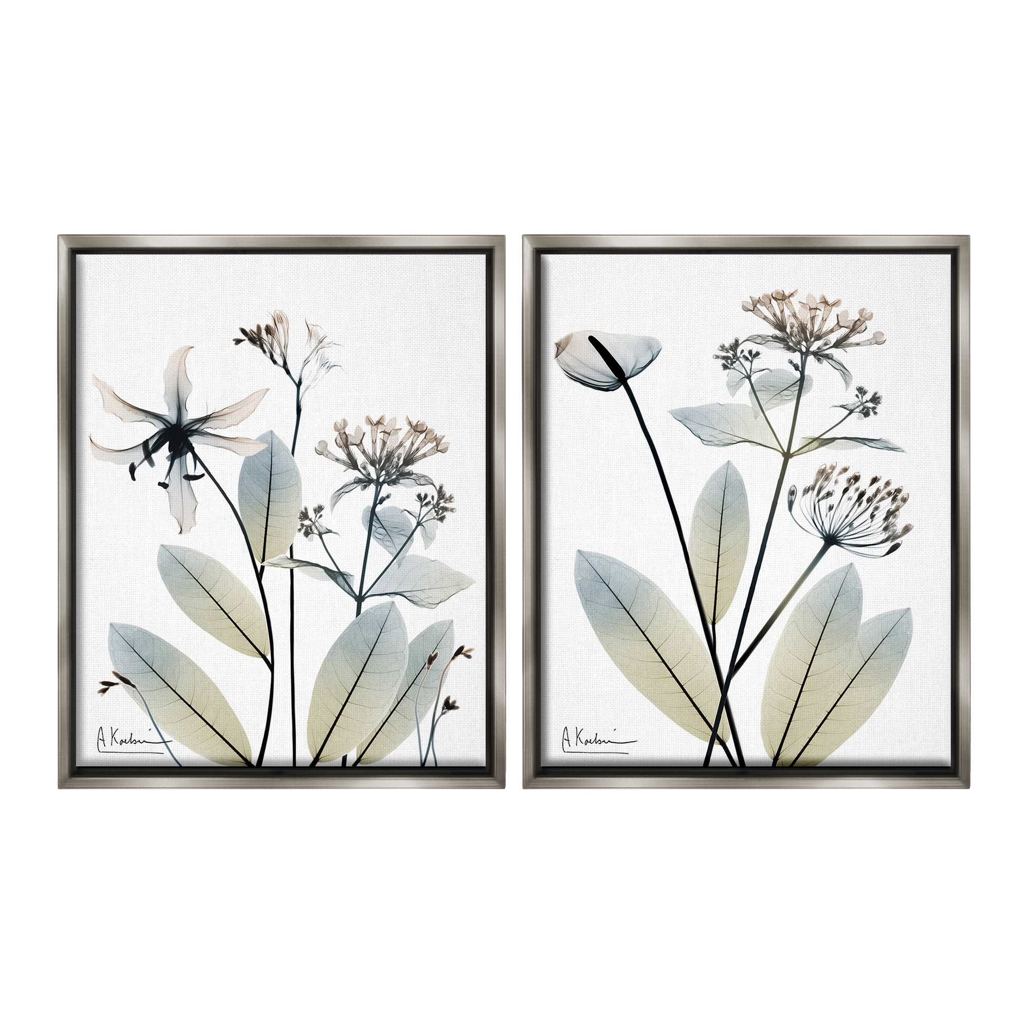 Stupell Industries Modern Budding Blooms Botanical & Floral Photography Gray Floater Framed Canvas Art Print Wall Art, 17 x 21, Set of 2