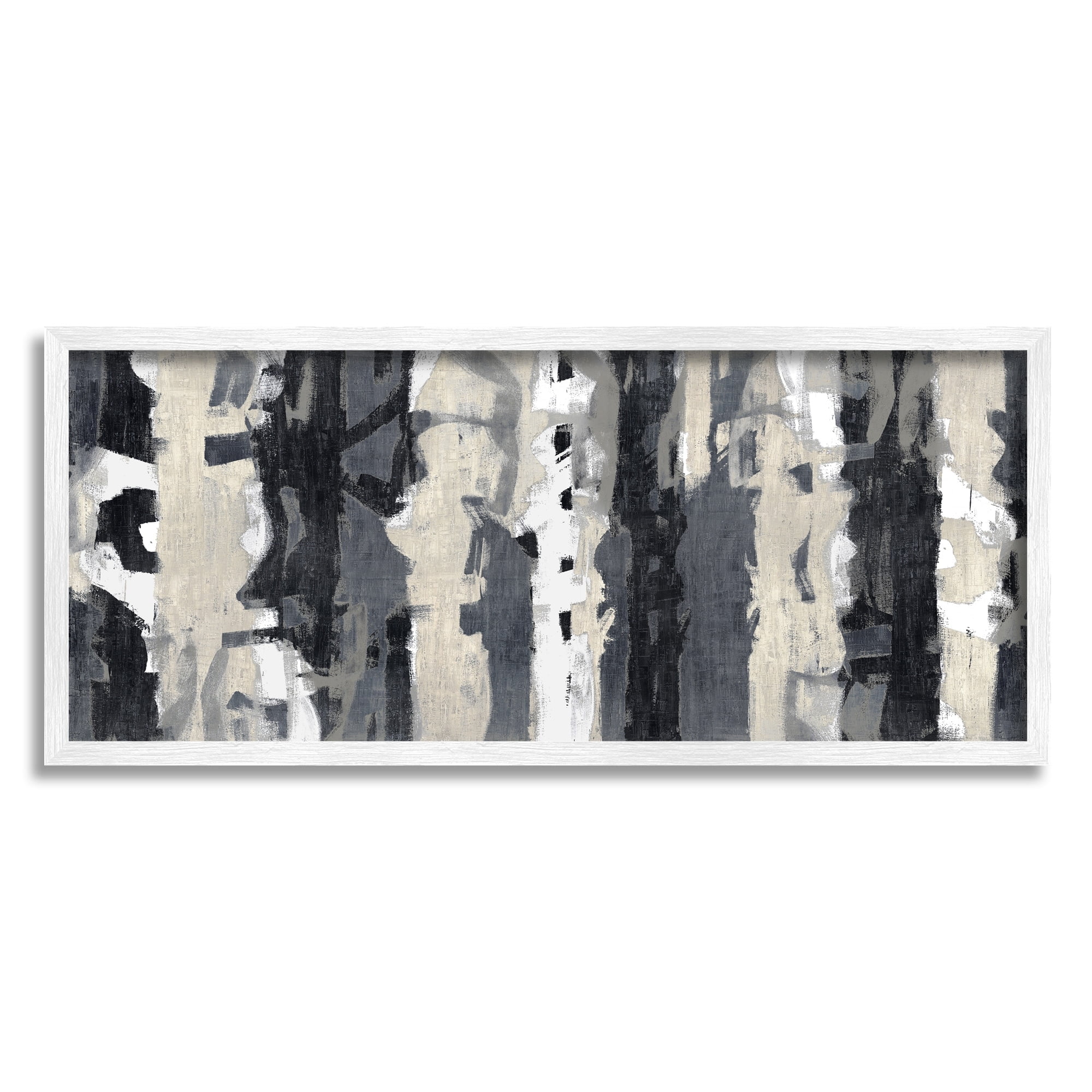 Stupell Industries Modern Busy Abstraction Grey Beige Black Messy Stripes Cabin Painting White Framed Art Print Wall Art, 13 x 30, Design by Max Hansen