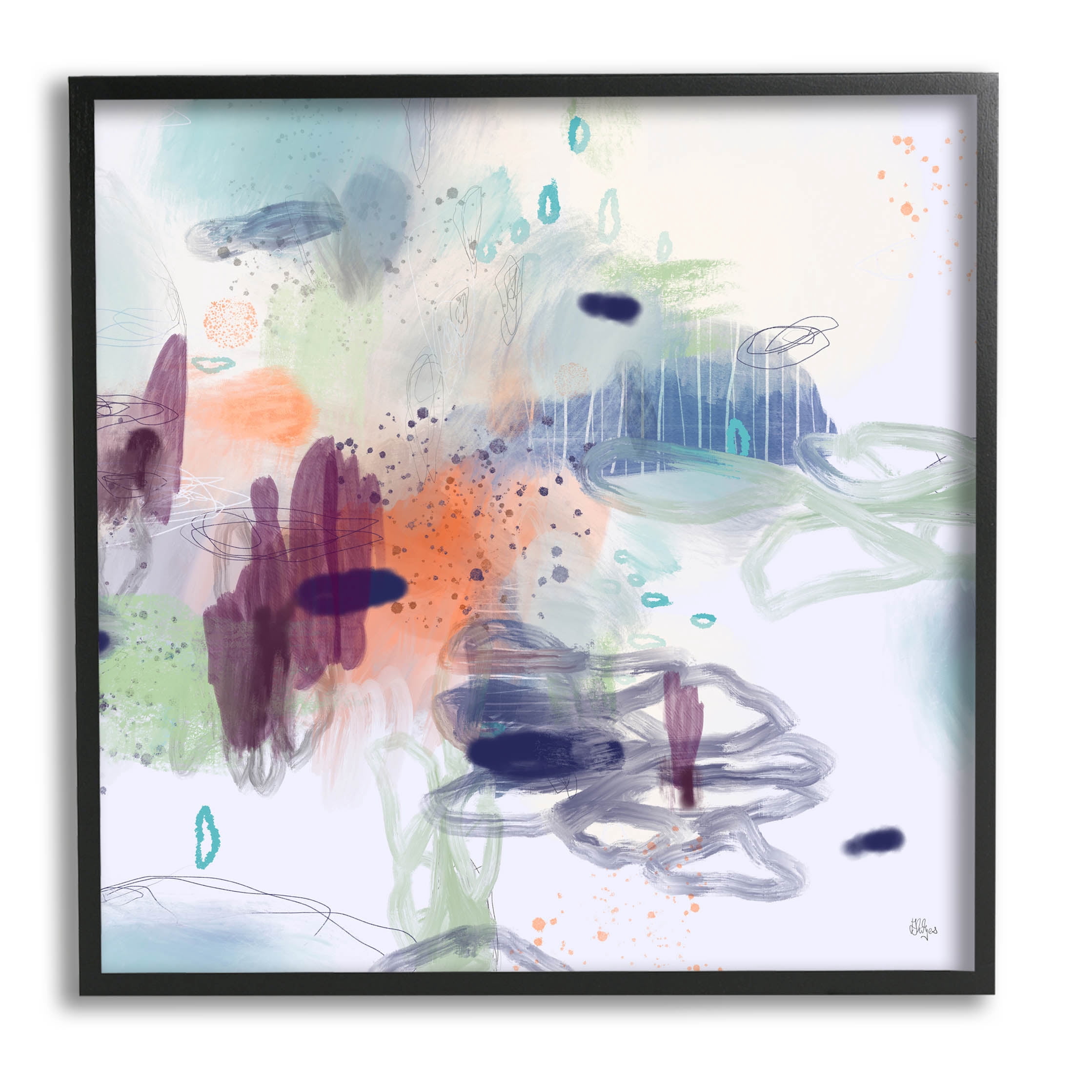 Stupell Industries Modern Busy Squiggle Shapes Graphic Art Black Framed Art Print Wall Art, Design by Lisa Ridgers