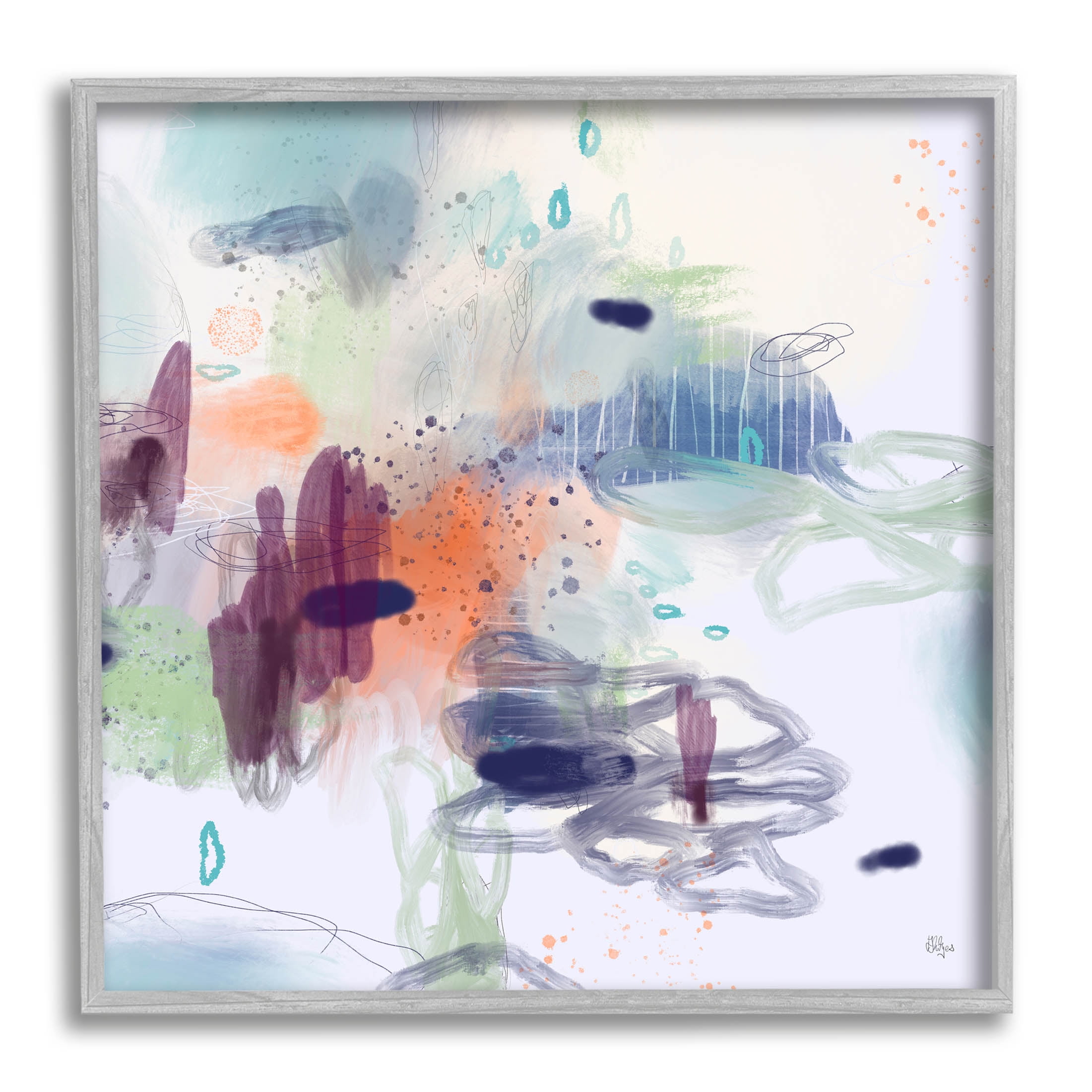 Stupell Industries Modern Busy Squiggle Shapes Graphic Art Gray Framed Art Print Wall Art, Design by Lisa Ridgers