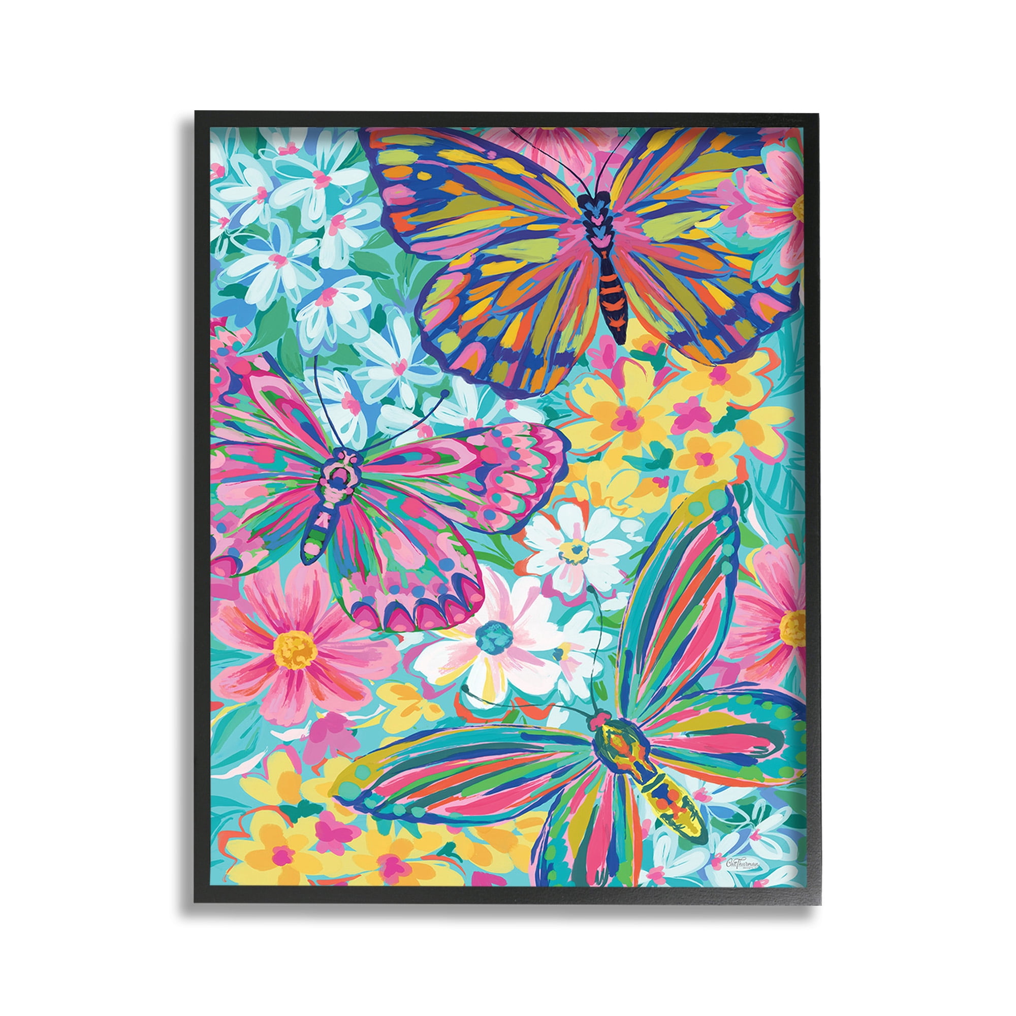 Stupell Industries Modern Butterflies & Blossoms Animals & Insects Painting Black Framed Art Print Wall Art, 11 x 14