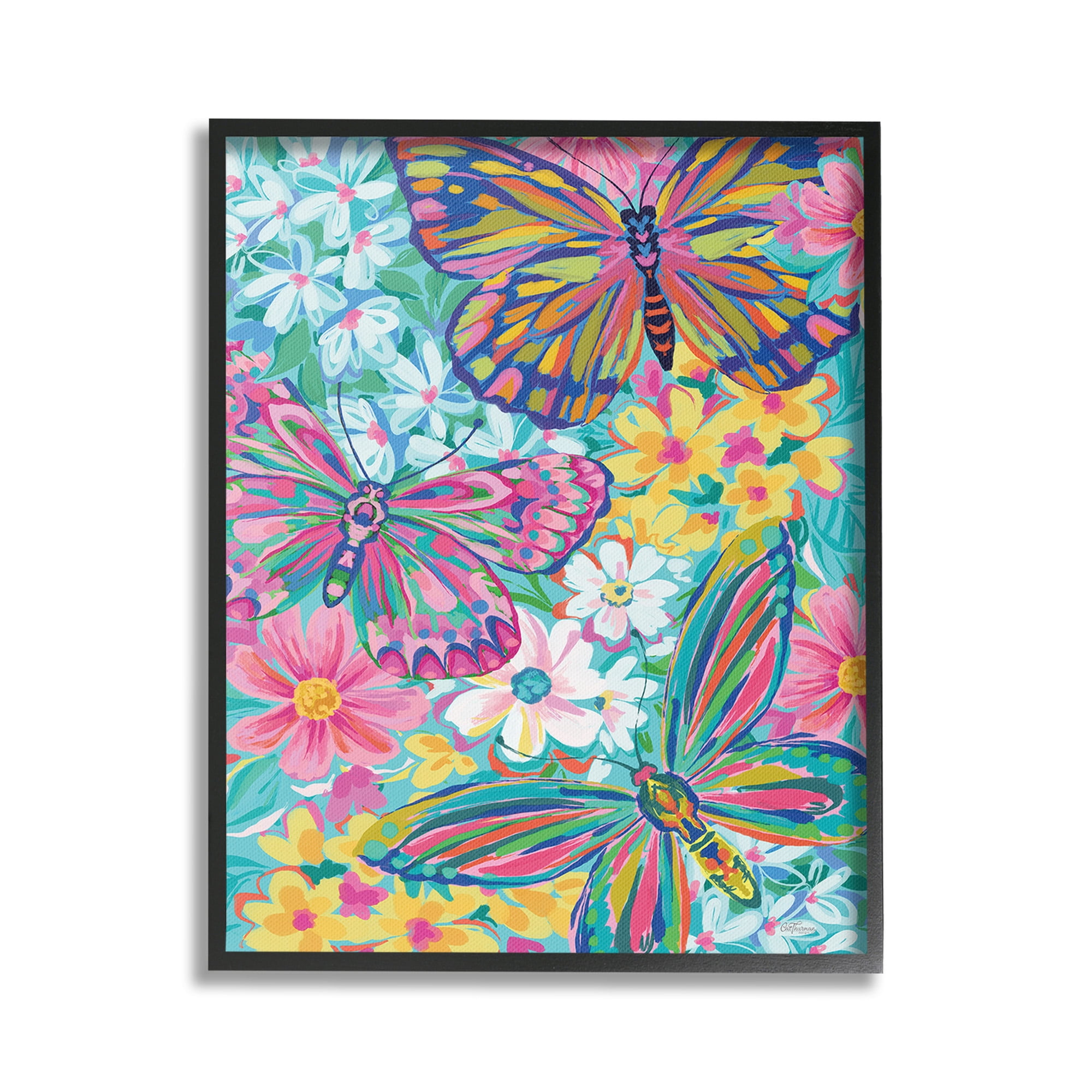 Stupell Industries Modern Butterflies & Blossoms Animals & Insects Painting Black Framed Art Print Wall Art, 16 x 20