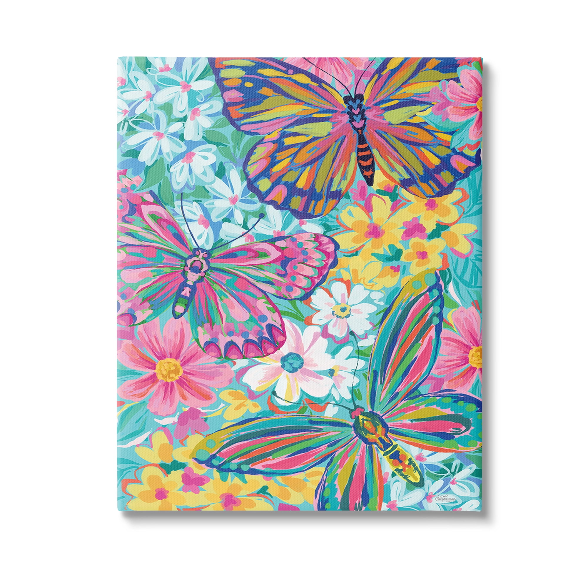 Stupell Industries Modern Butterflies & Blossoms Animals & Insects Painting Gallery Wrapped Canvas Art Print Wall Art, 36 x 48