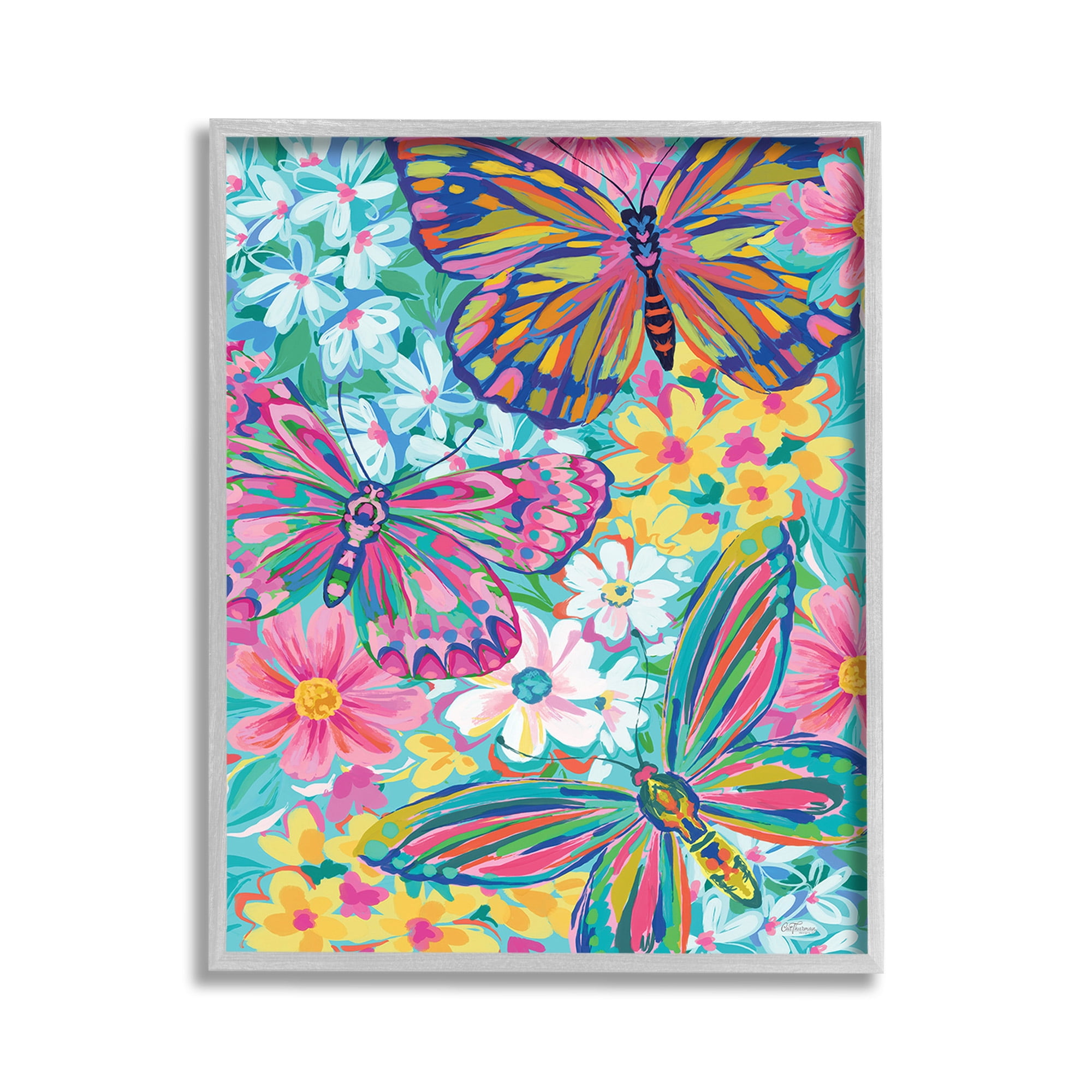 Stupell Industries Modern Butterflies & Blossoms Animals & Insects Painting Gray Framed Art Print Wall Art, 11 x 14