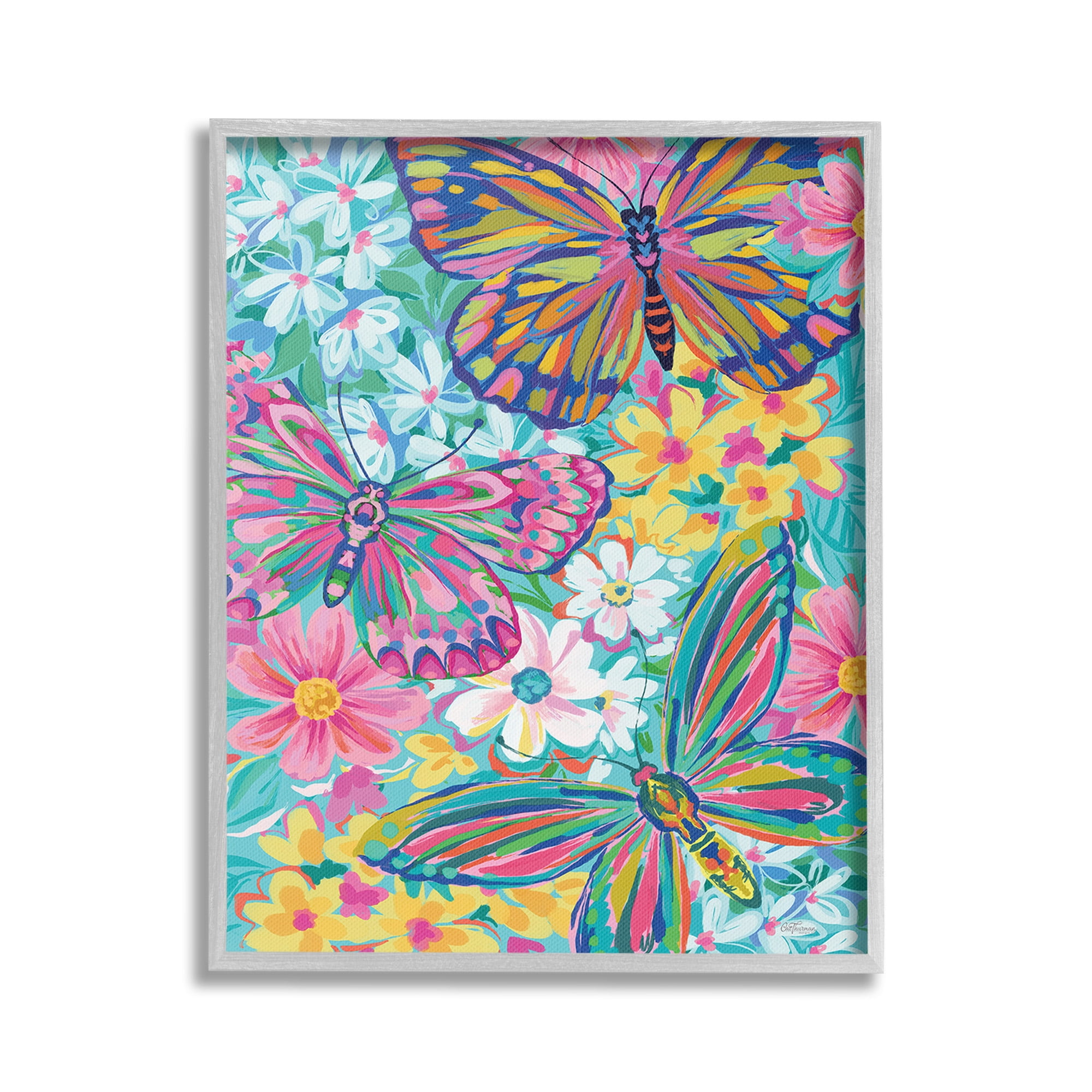 Stupell Industries Modern Butterflies & Blossoms Animals & Insects Painting Gray Framed Art Print Wall Art, 24 x 30