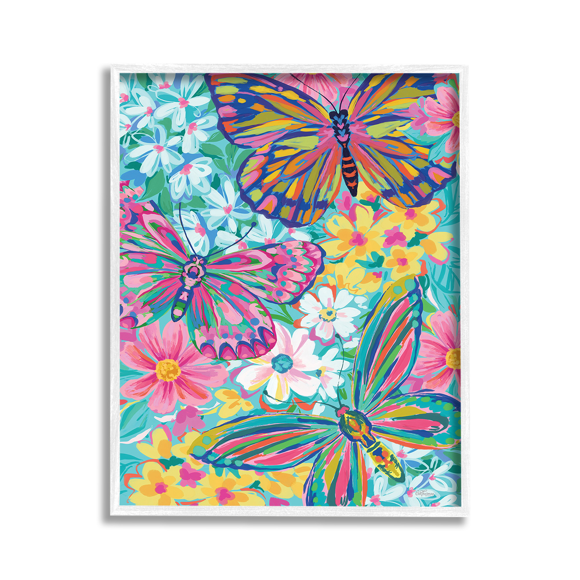 Stupell Industries Modern Butterflies & Blossoms Animals & Insects Painting White Framed Art Print Wall Art, 11 x 14