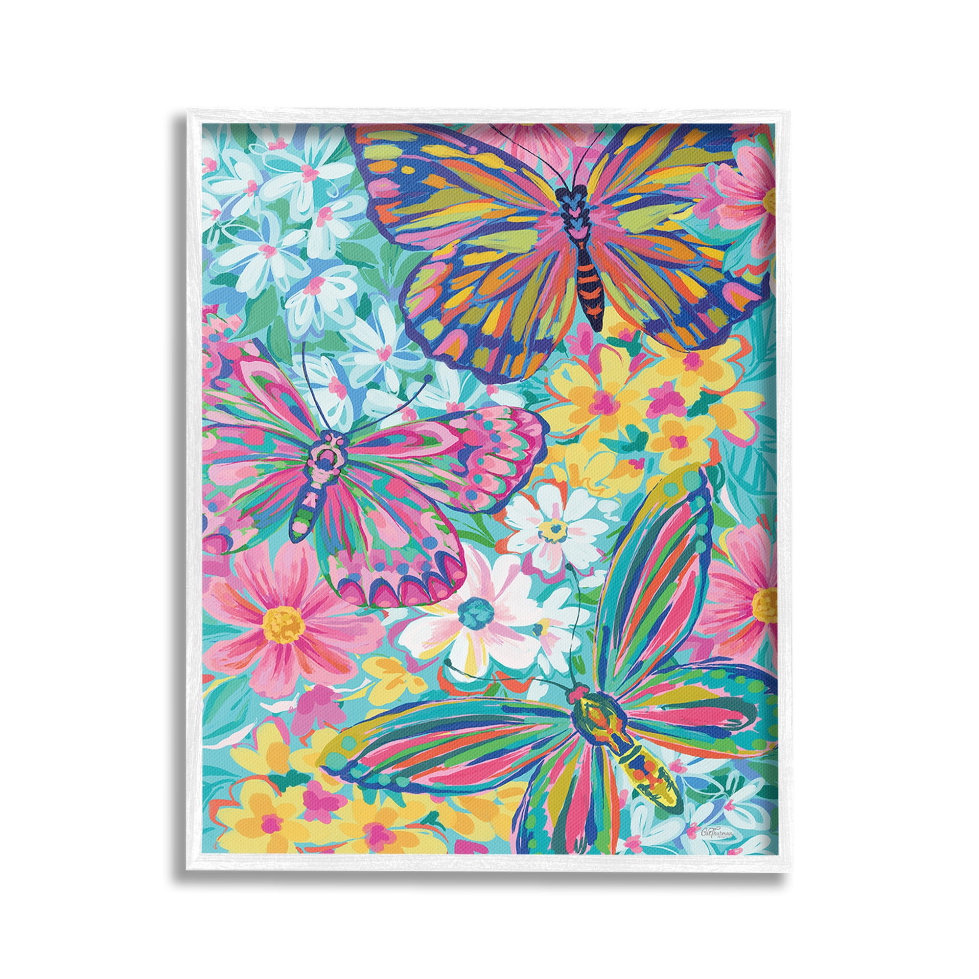 Stupell Industries Modern Butterflies & Blossoms Animals & Insects Painting White Framed Art Print Wall Art, 24 x 30