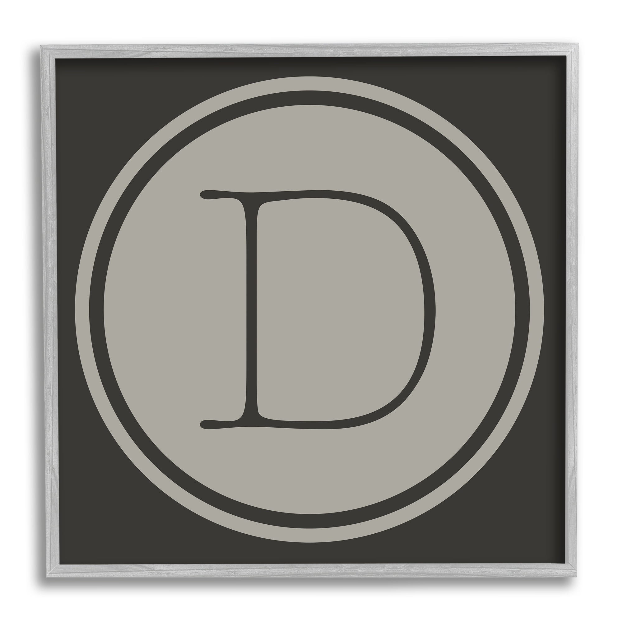 Stupell Industries Modern C Initial Circular Shape Elevator Key Typography Painting Gray Framed Art Print Wall Art, 24 x 24