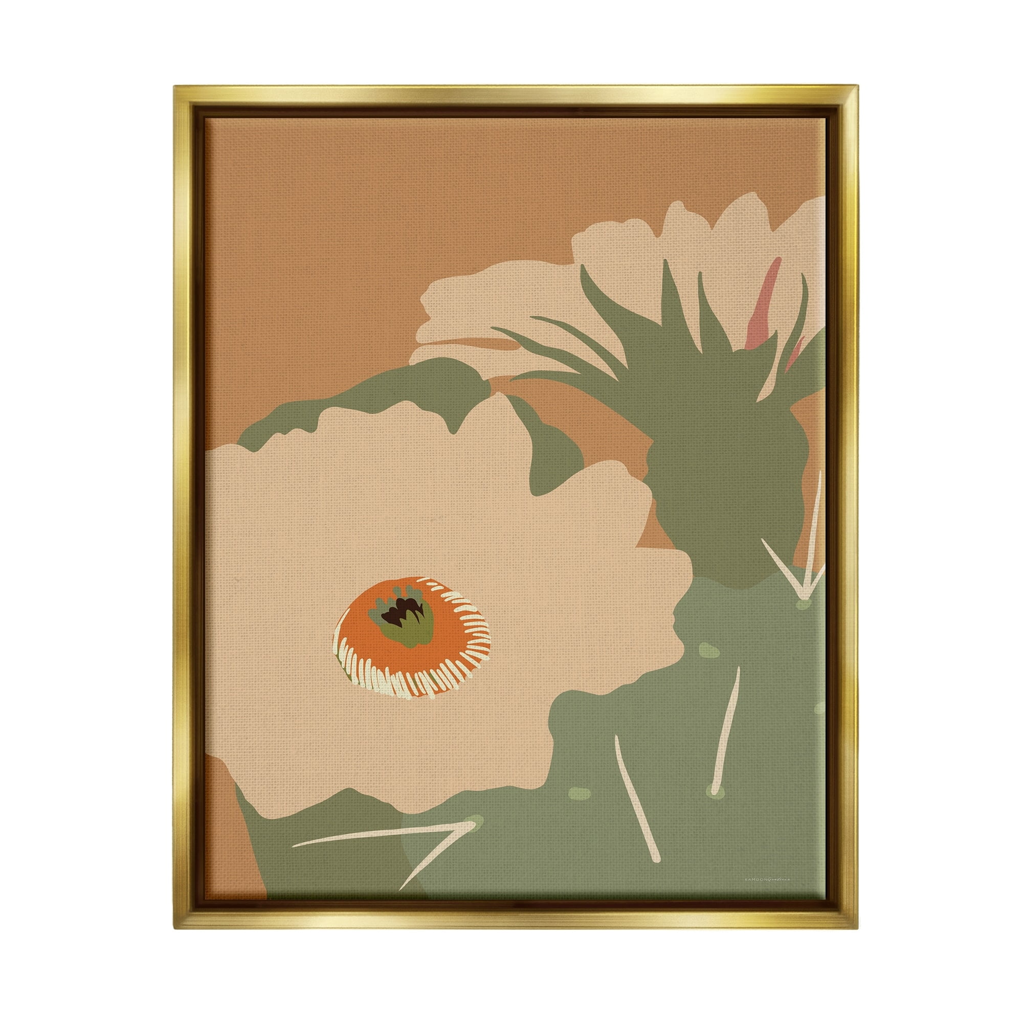 Stupell Industries Modern Cactus Flower Blossom Arid Vegetation Plants Graphic Art Metallic Gold Floating Framed Canvas Print Wall Art, Design by Kamdon Kreations