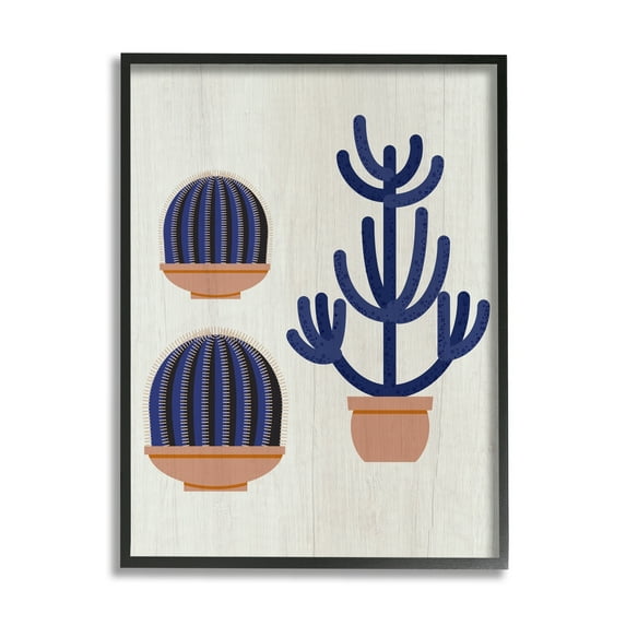 Stupell Industries Modern Cactus Trio Abstract Blue Cacti Potted Graphic Art Black Framed Art Print Wall Art, 11x14, by Daphne Polselli