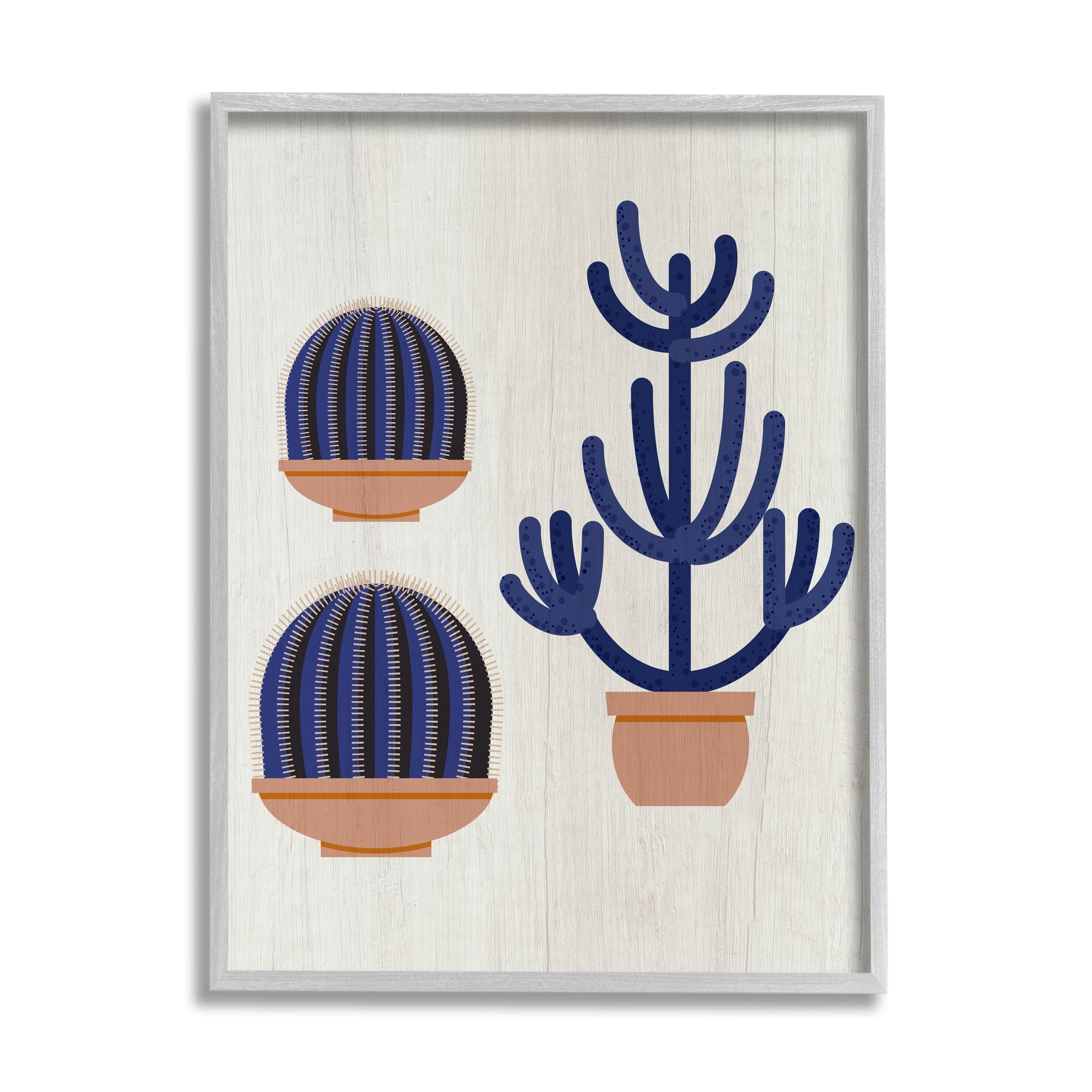 Stupell Industries Modern Cactus Trio Abstract Blue Cacti Potted Graphic Art Gray Framed Art Print Wall Art, 16x20, by Daphne Polselli