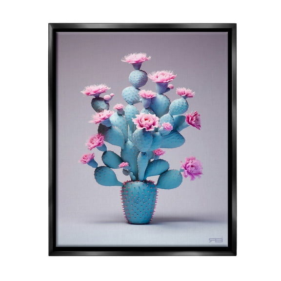 Stupell Industries Modern Cactus with Flowers Botanical & Floral Painting Black Floater Framed Canvas Art Print Wall Art, 17 x 21