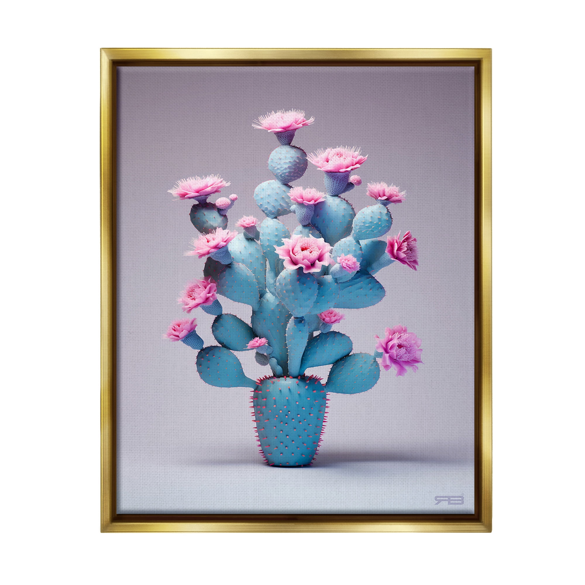 Stupell Industries Modern Cactus with Flowers Botanical & Floral Painting Gold Floater Framed Canvas Art Print Wall Art, 25 x 31