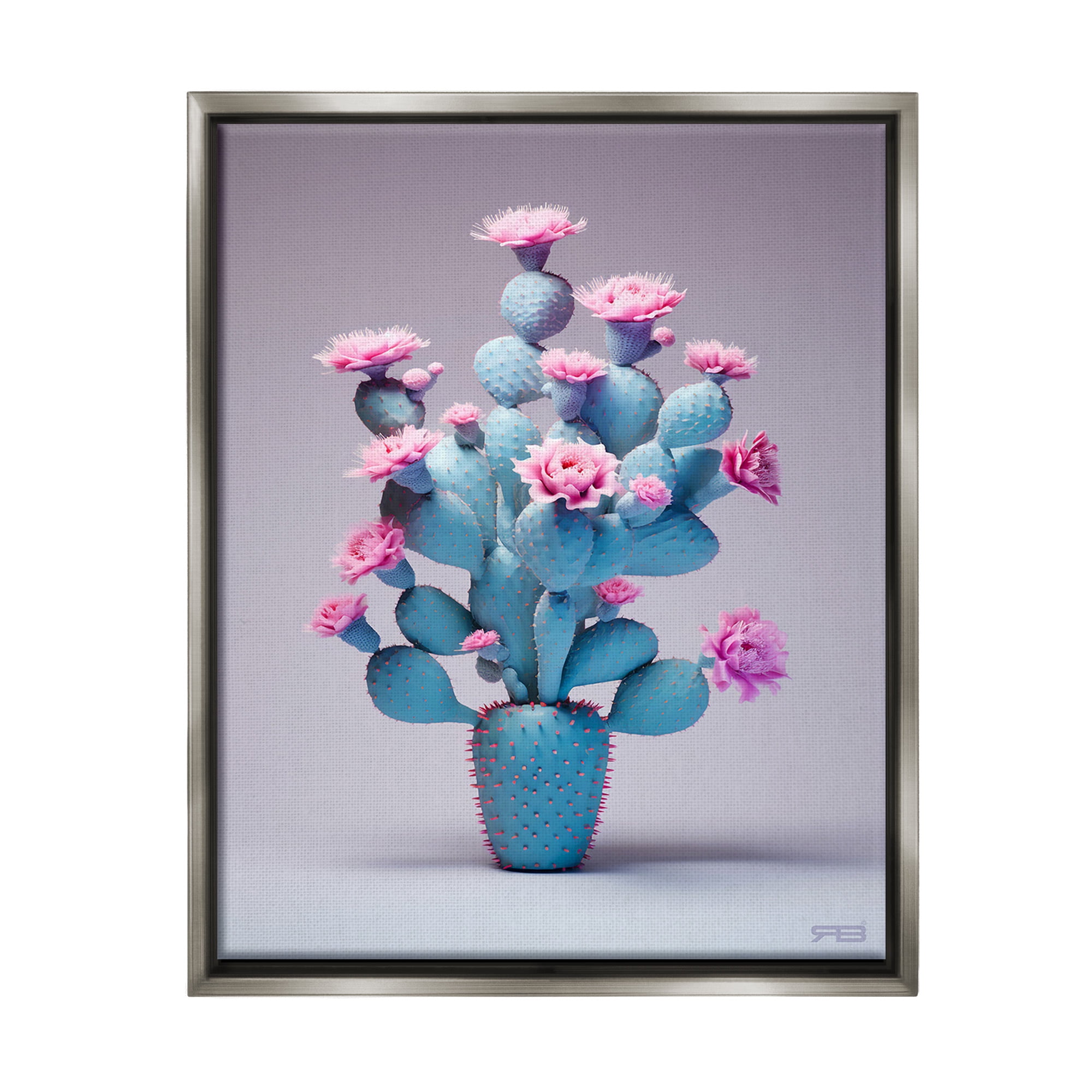 Stupell Industries Modern Cactus with Flowers Botanical & Floral Painting Gray Floater Framed Canvas Art Print Wall Art, 25 x 31