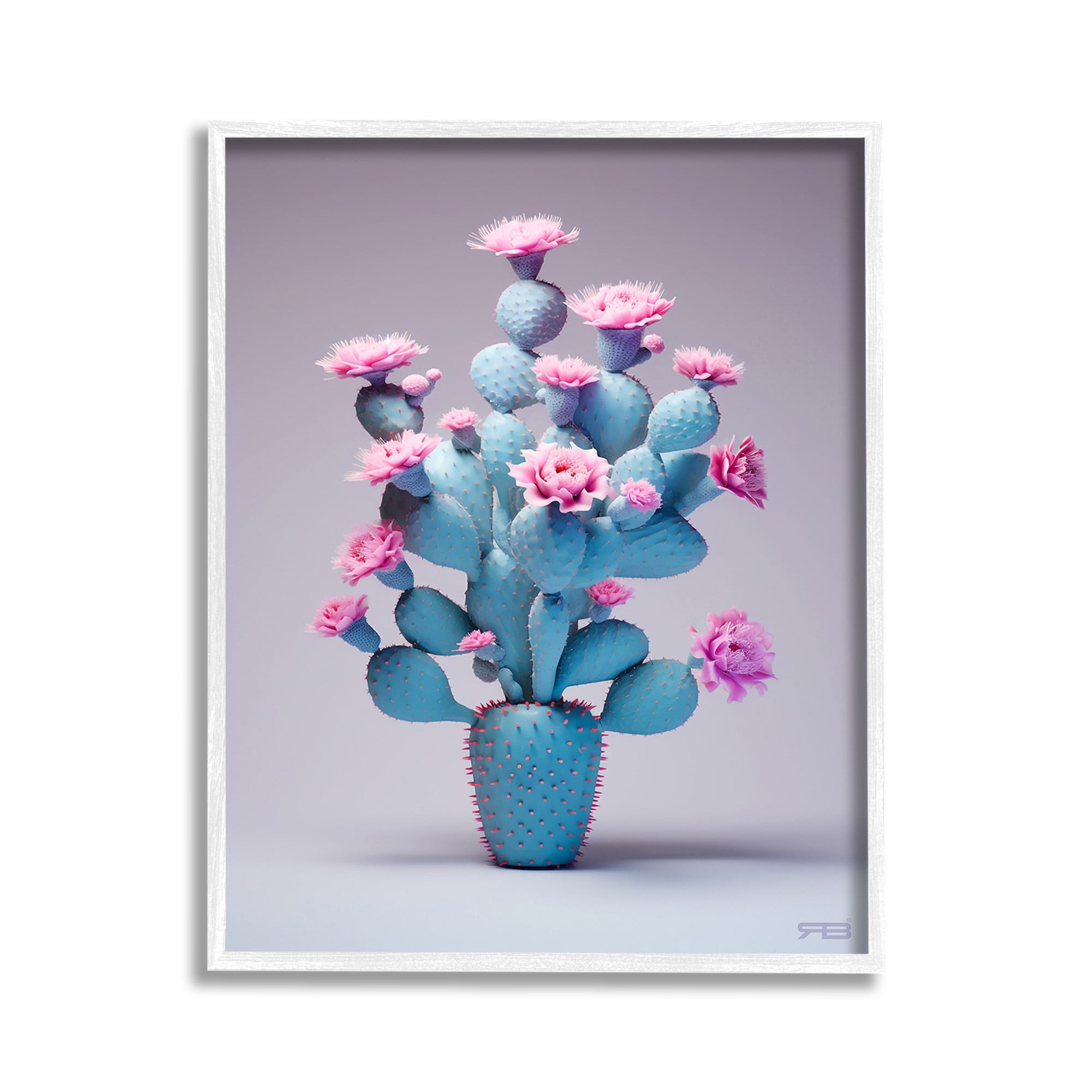 Stupell Industries Modern Cactus with Flowers Botanical & Floral Painting White Framed Art Print Wall Art, 11 x 14