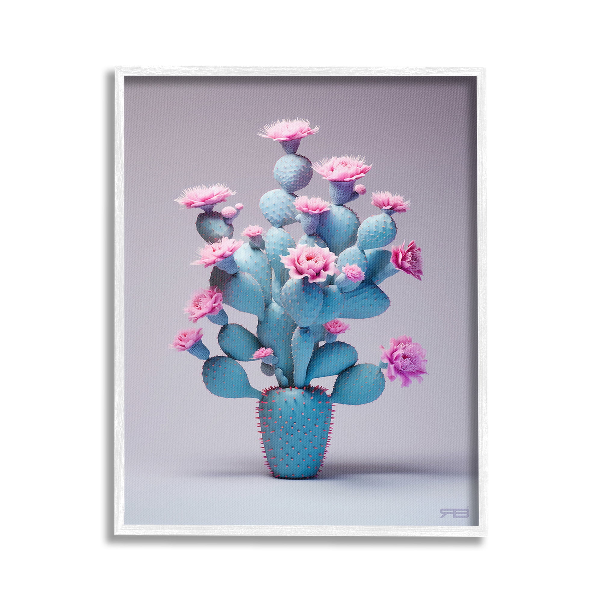 Stupell Industries Modern Cactus with Flowers Botanical & Floral Painting White Framed Art Print Wall Art, 24 x 30