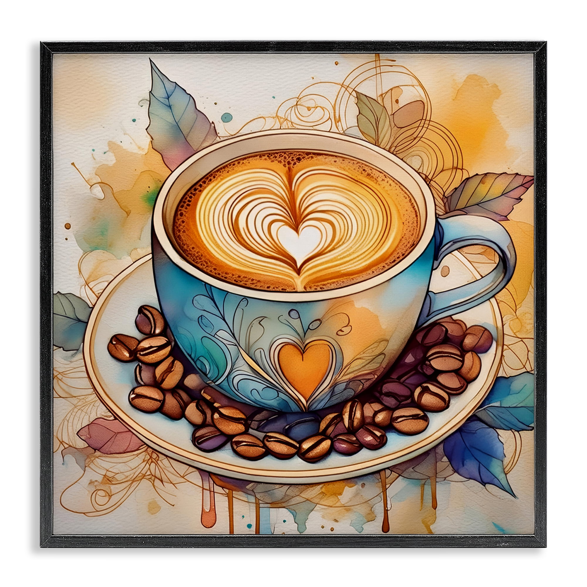 Stupell Industries Modern Café Latte Food & Beverage Painting Black Framed Art Print Wall Art, 17 x 17