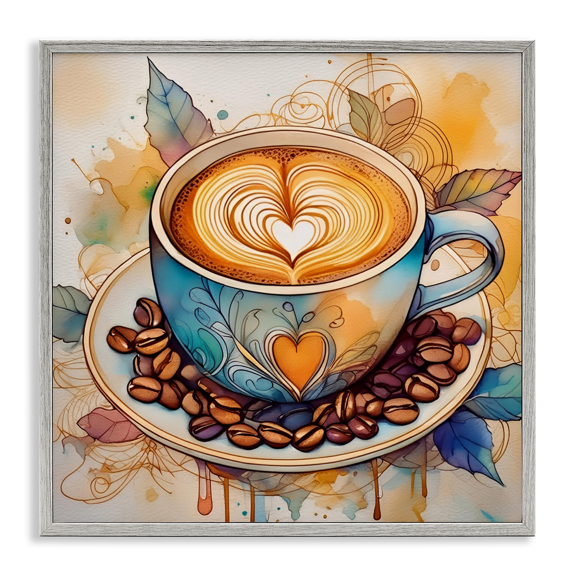 Stupell Industries Modern Café Latte Food & Beverage Painting Gray Framed Art Print Wall Art, 12 x 12