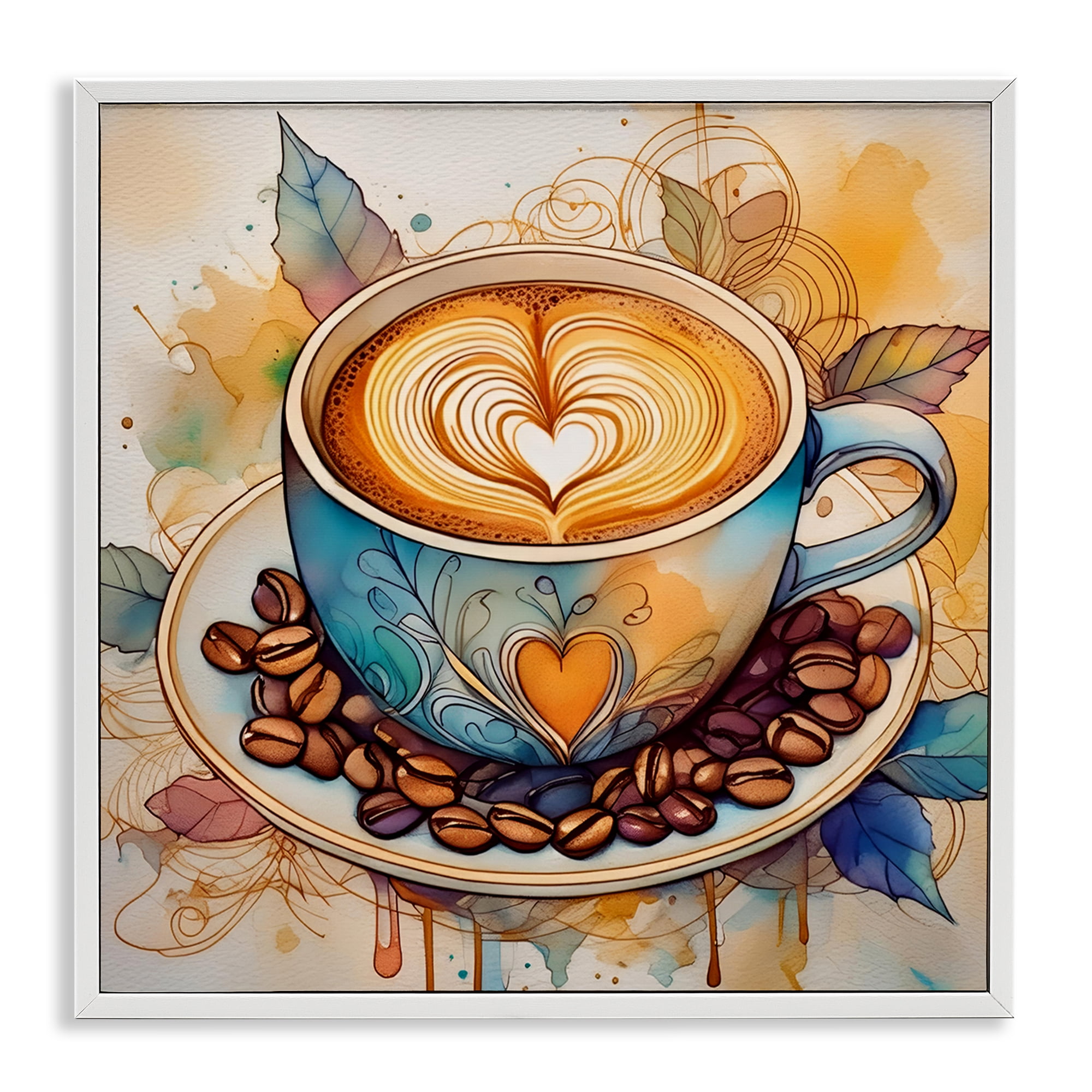 Stupell Industries Modern Café Latte Food & Beverage Painting White Framed Art Print Wall Art, 24 x 24