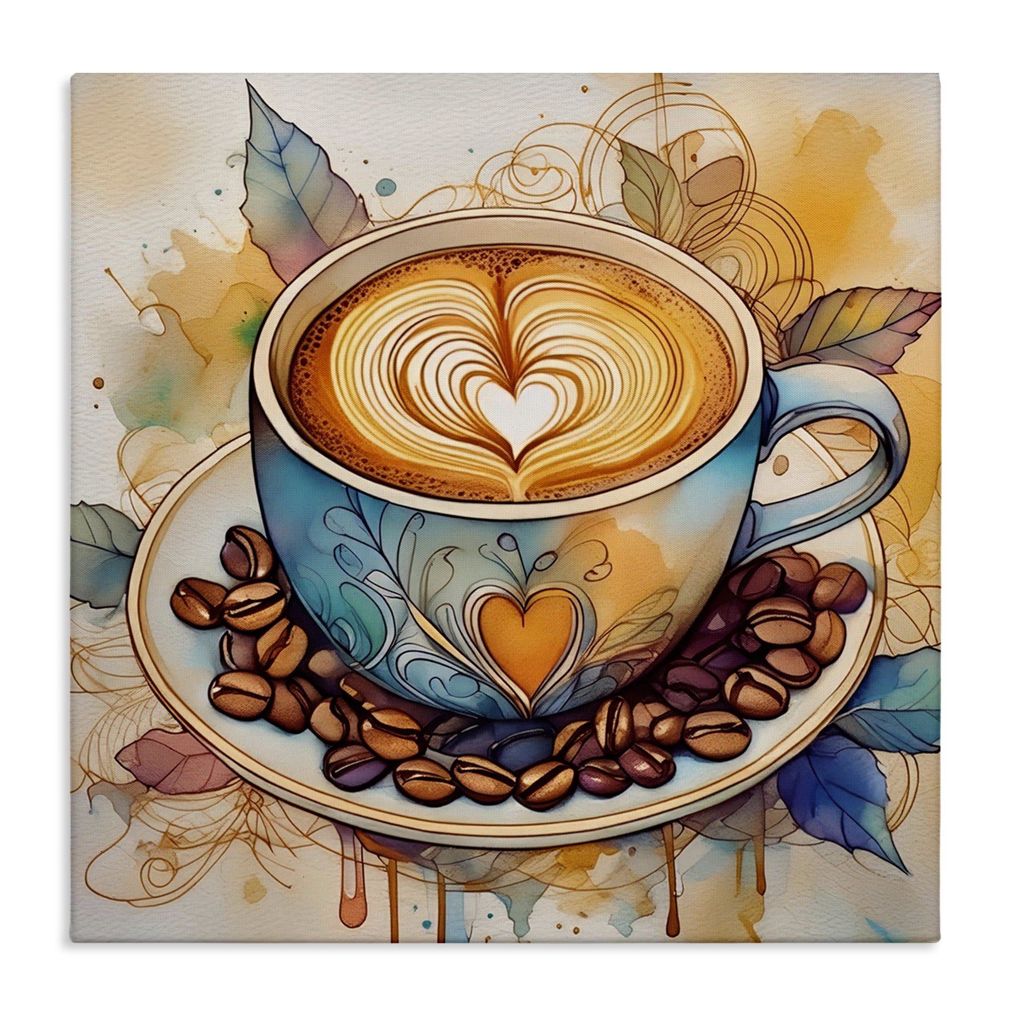 Stupell Industries Modern Café Latte Food & Beverage Painting Wrapped Canvas Art Print Wall Art, 24 x 24