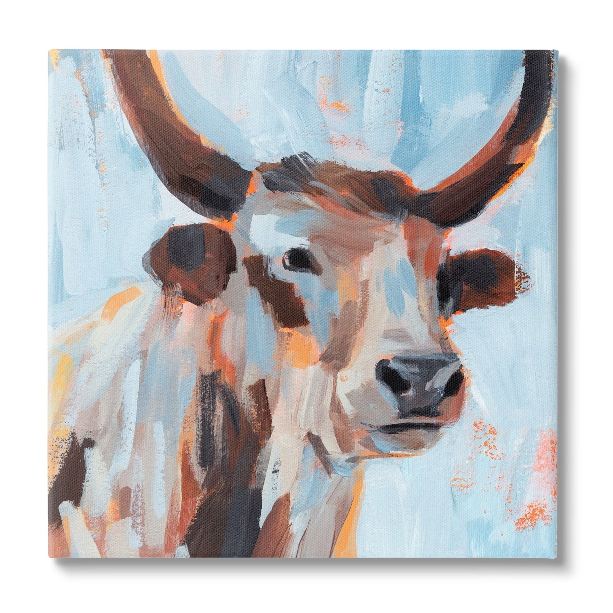 Stupell Industries Modern Cattle Cow Painterly Brushstrokes Blue Background Canvas Wall Art, 24 x 24, Design by Annie Warren