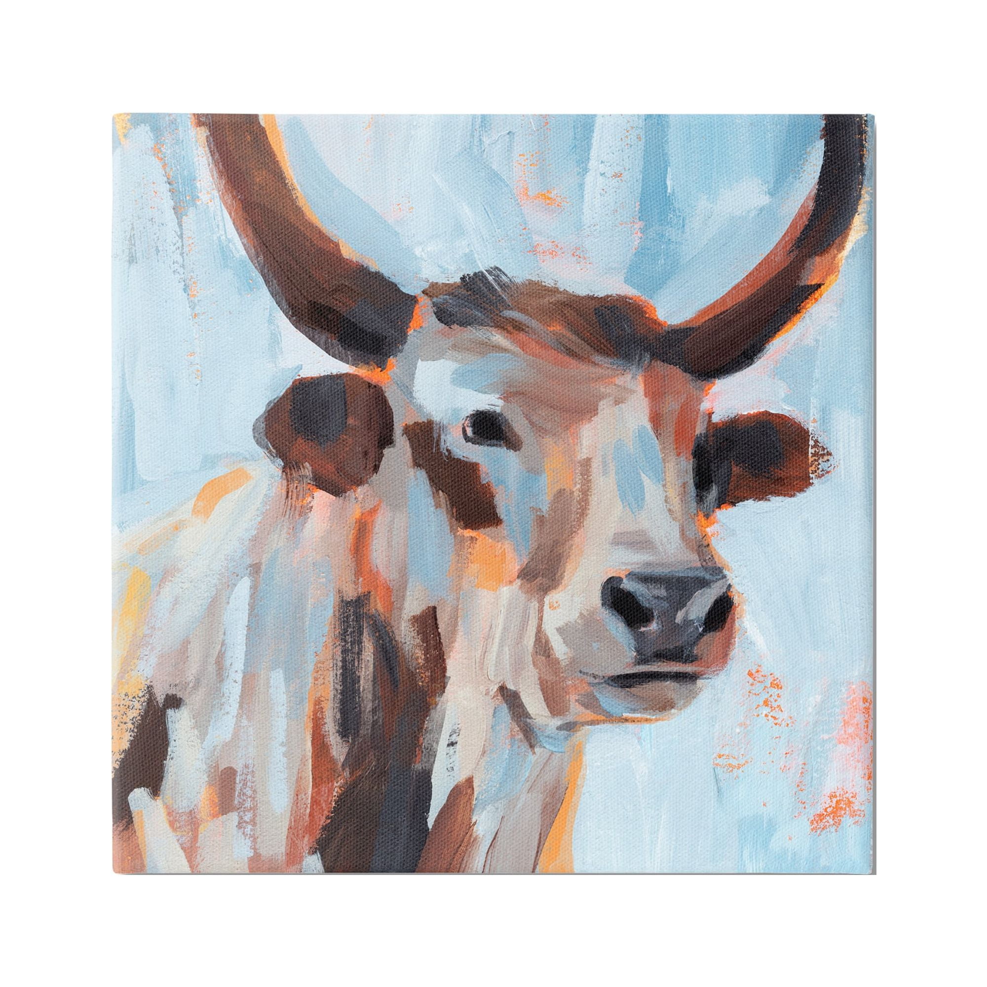 Stupell Industries Modern Cattle Cow Painterly Brushstrokes Blue Background Canvas Wall Art, 36 x 36, Design by Annie Warren