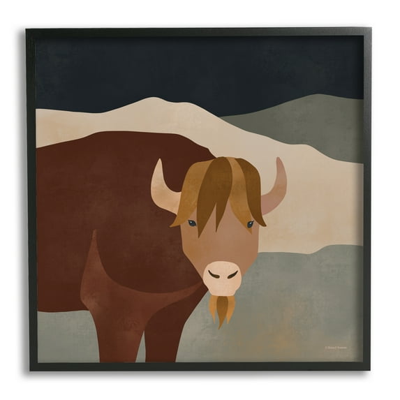 Stupell Industries Modern Cattle Portrait Animals & Insects Painting Black Framed Art Print Wall Art, 17 x 17