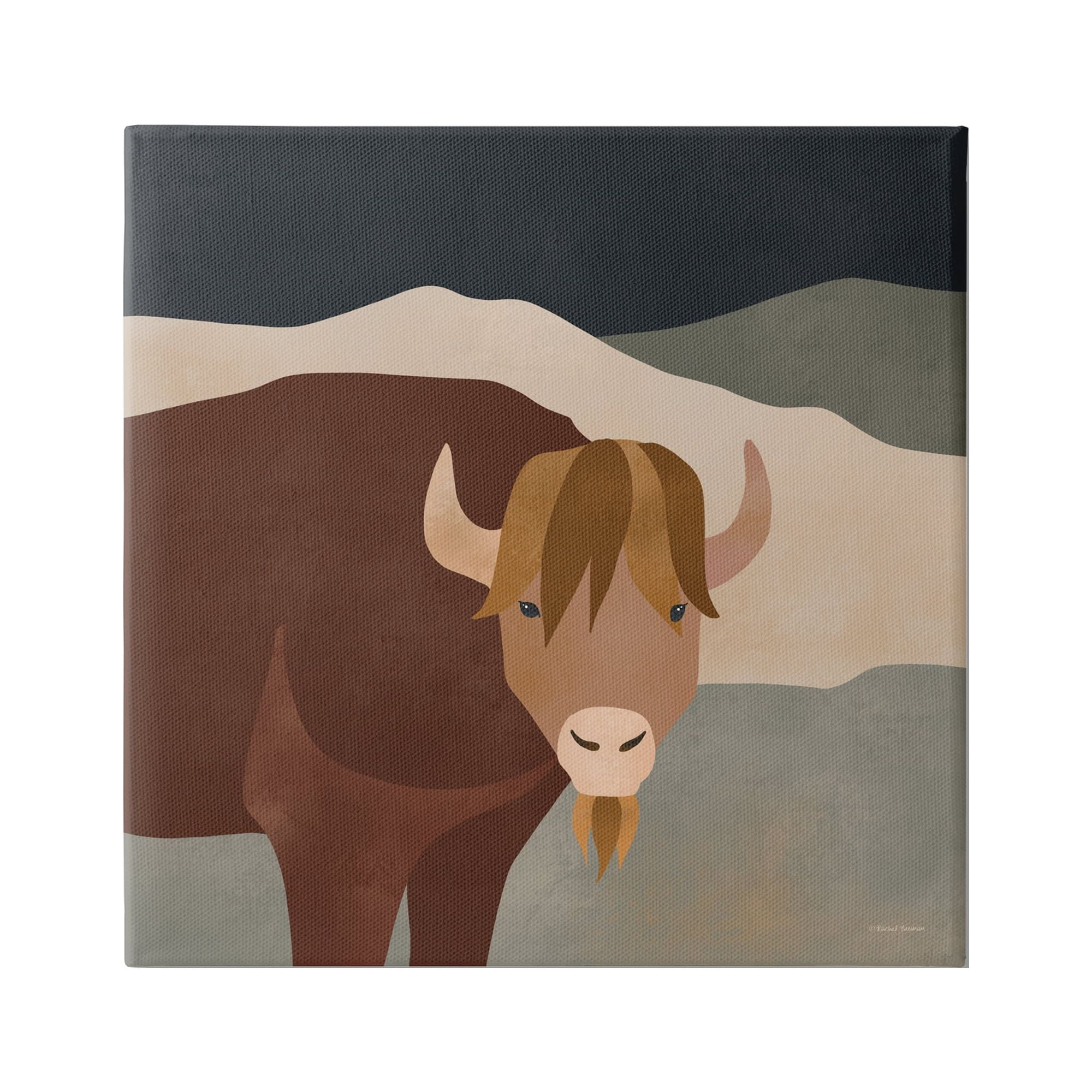 Stupell Industries Modern Cattle Portrait Animals & Insects Painting Gallery Wrapped Canvas Art Print Wall Art, 36 x 36