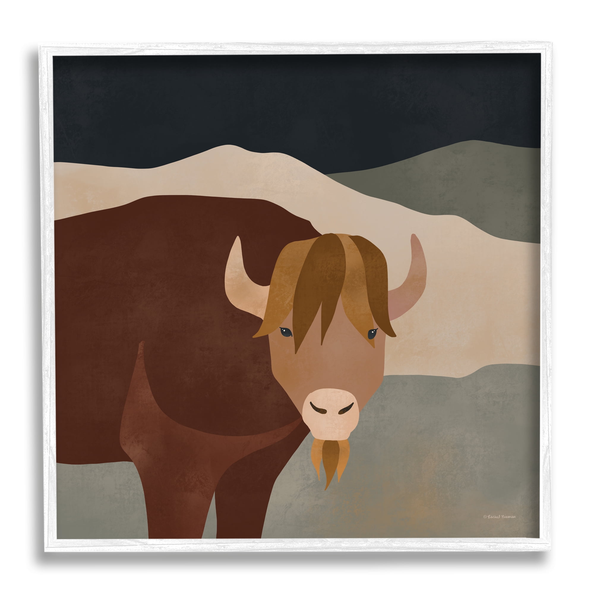 Stupell Industries Modern Cattle Portrait Animals & Insects Painting White Framed Art Print Wall Art, 24 x 24