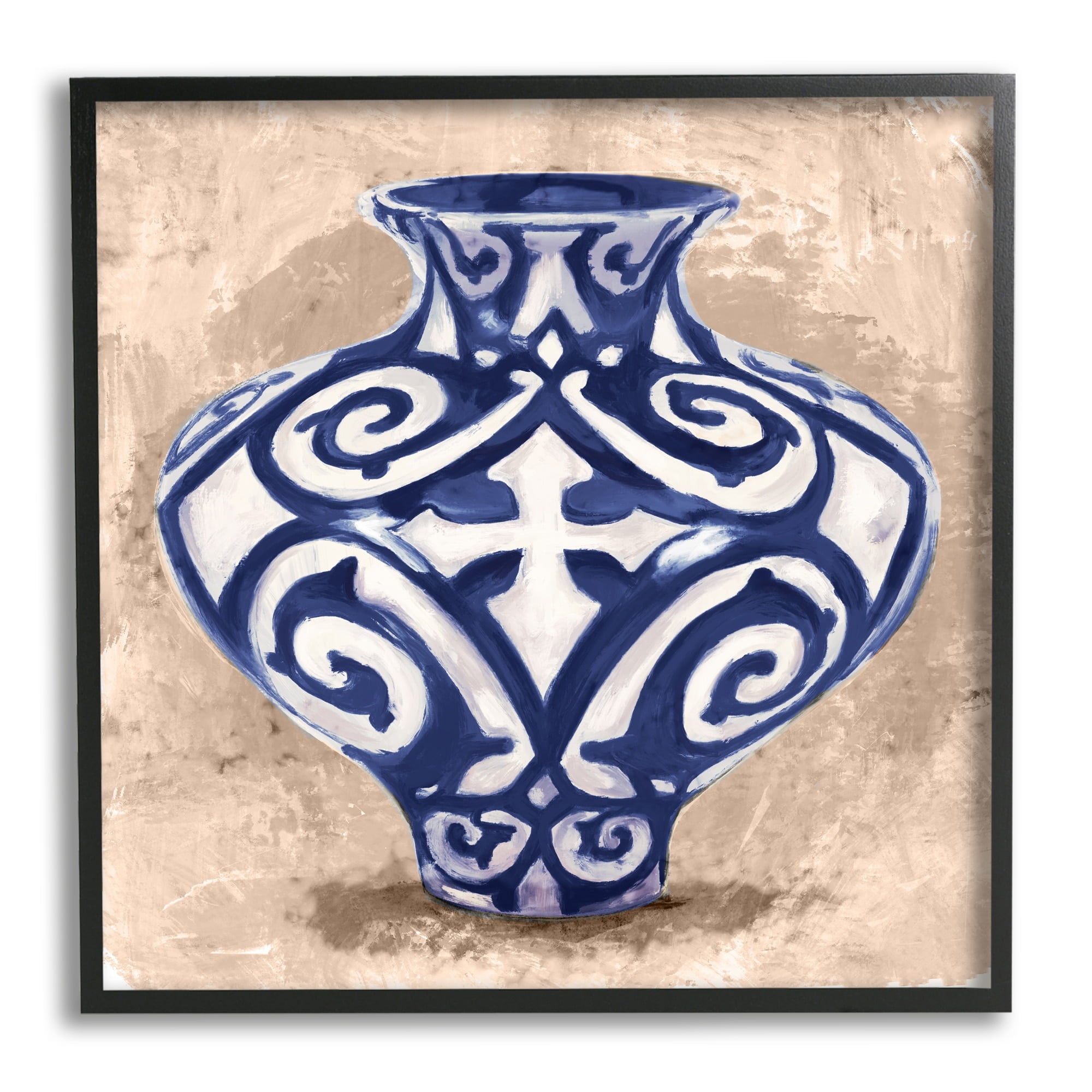 Stupell Industries Modern Ceramic Vase Still Life Distressed Brown Pattern Paintings Black Framed Art Print Wall Art, 12x12, by Daphne Polselli