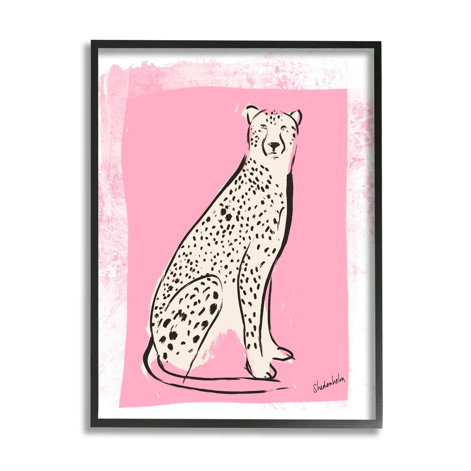 Stupell Industries Modern Cheetah Ink Lines Blocked Pink Border Graphic Art Black Framed Art Print Wall Art, Design by Kendra Shedenhelm