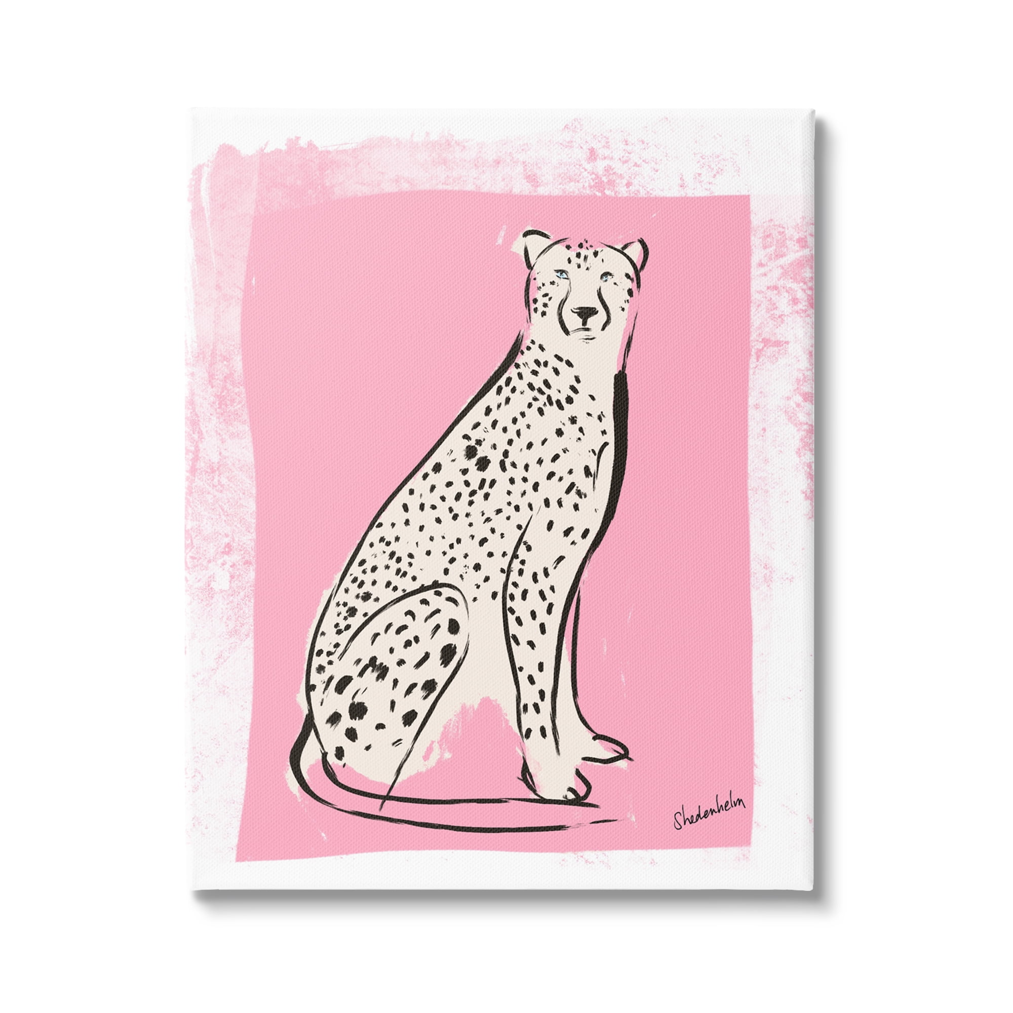 Stupell Industries Modern Cheetah Ink Lines Blocked Pink Border Graphic Art Gallery Wrapped Canvas Print Wall Art, Design by Kendra Shedenhelm