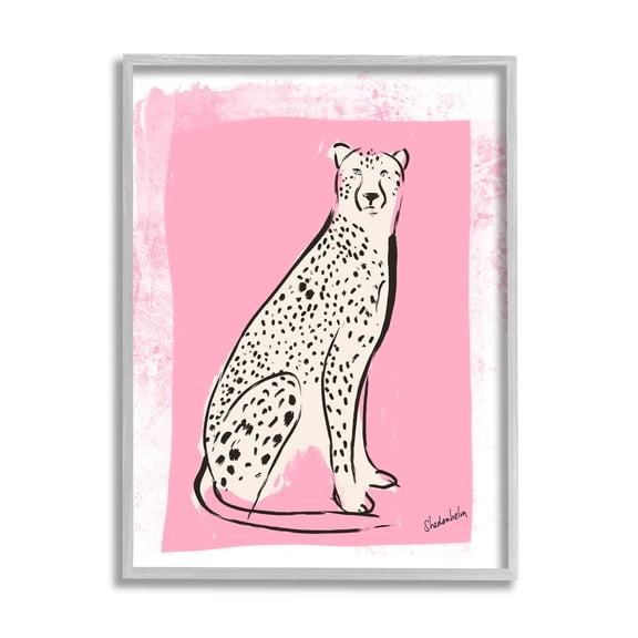 Stupell Industries Modern Cheetah Ink Lines Blocked Pink Border Graphic Art Gray Framed Art Print Wall Art, Design by Kendra Shedenhelm