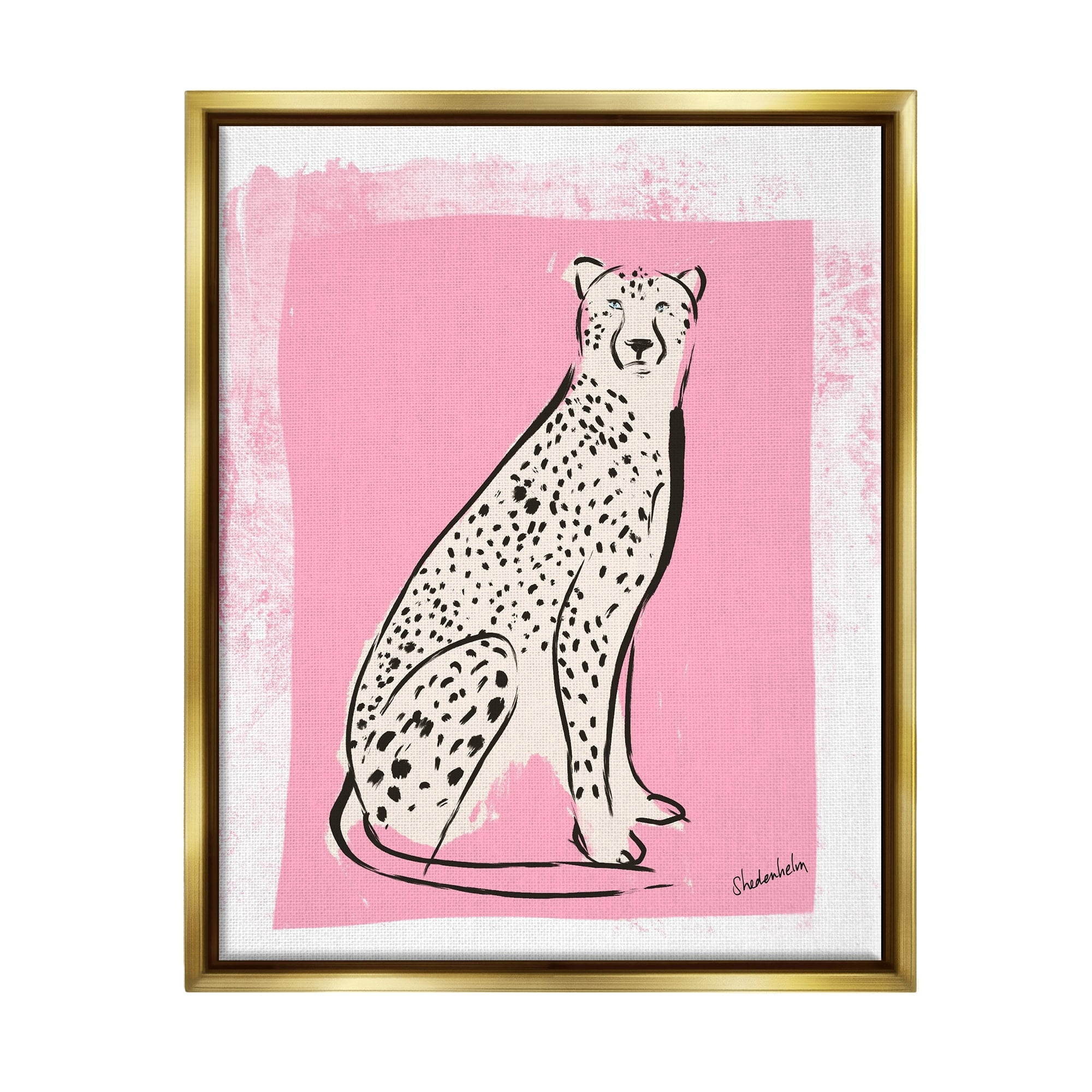 Stupell Industries Modern Cheetah Ink Lines Blocked Pink Border Graphic Art Metallic Gold Floating Framed Canvas Print Wall Art, Design by Kendra Shedenhelm
