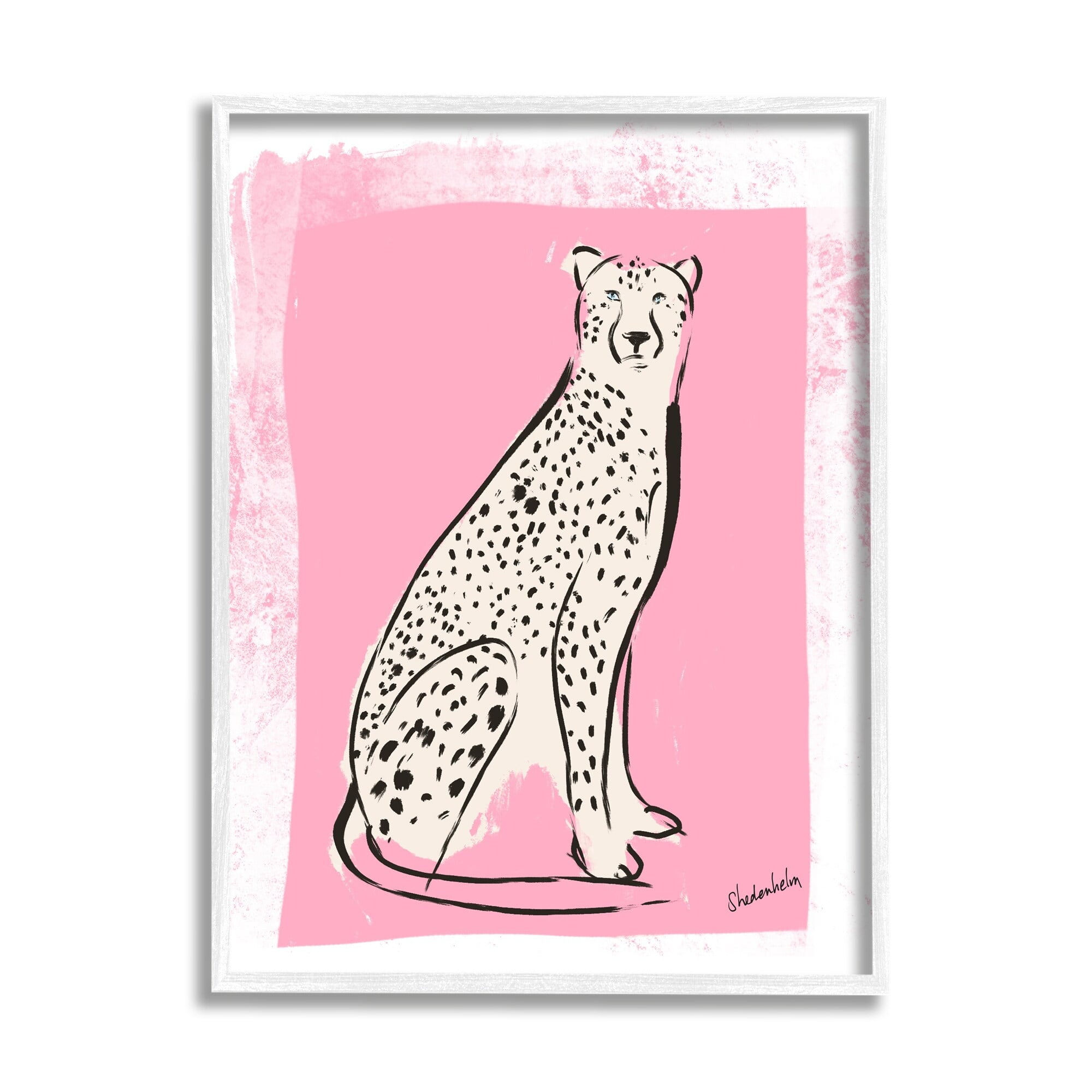 Stupell Industries Modern Cheetah Ink Lines Blocked Pink Border Graphic Art White Framed Art Print Wall Art, Design by Kendra Shedenhelm