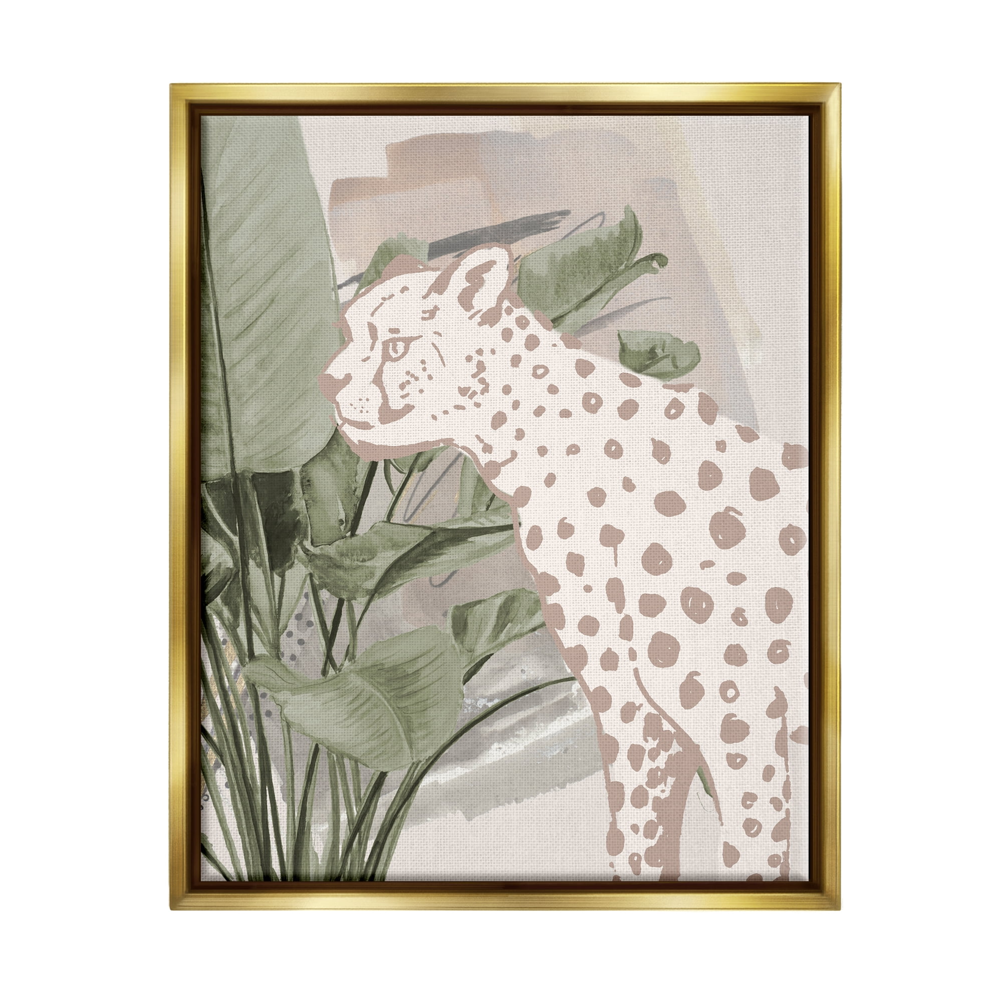 Stupell Industries Modern Cheetah & Palms Animals & Insects Painting Gold Floater Framed Art Print Wall Art, 17 x 21