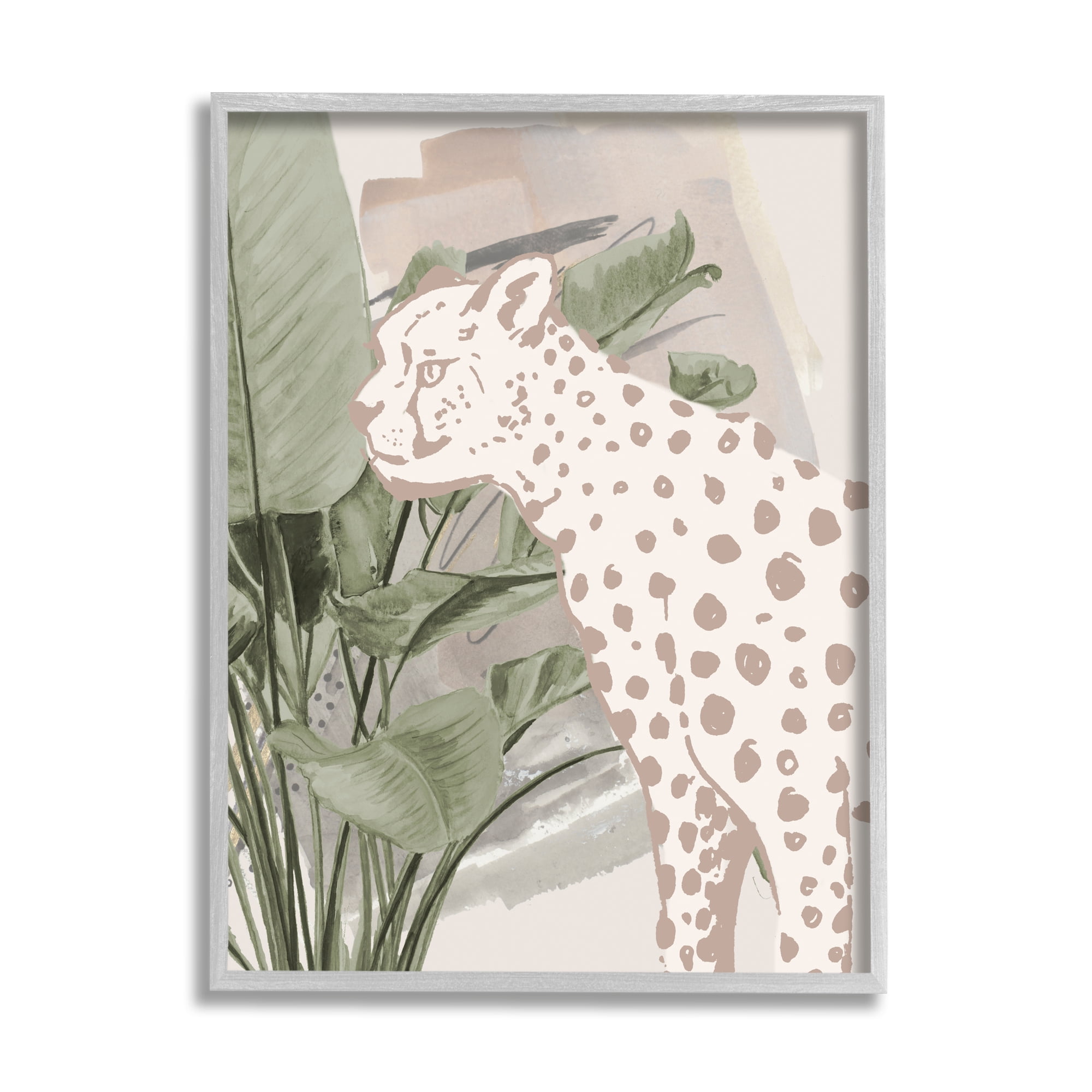Stupell Industries Modern Cheetah & Palms Animals & Insects Painting Gray Framed Art Print Wall Art, 16 x 20