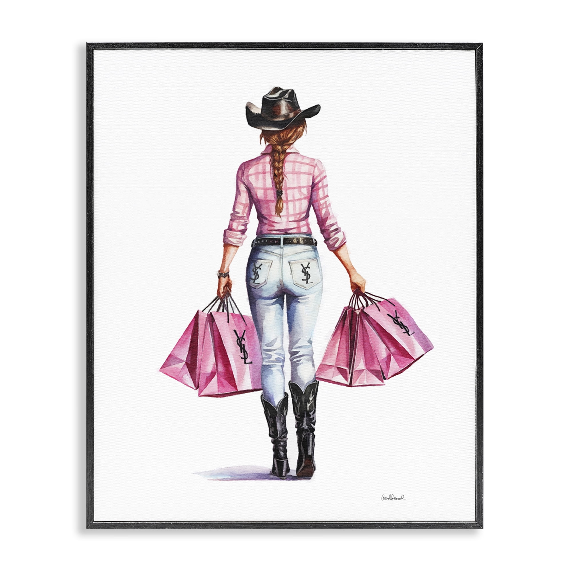 Stupell Industries Modern Chic Country Cowgirl People Painting Black Framed Art Print Wall Art, 24 x 30