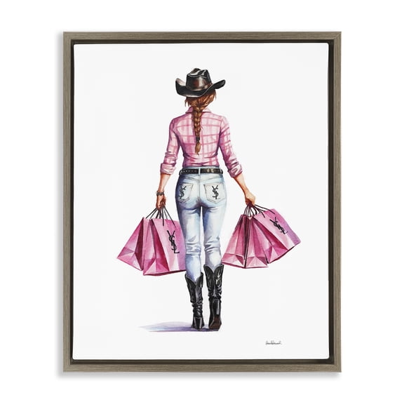 Stupell Industries Modern Chic Country Cowgirl People Painting Brown Floater Framed Canvas Art Print Wall Art, 17 x 21