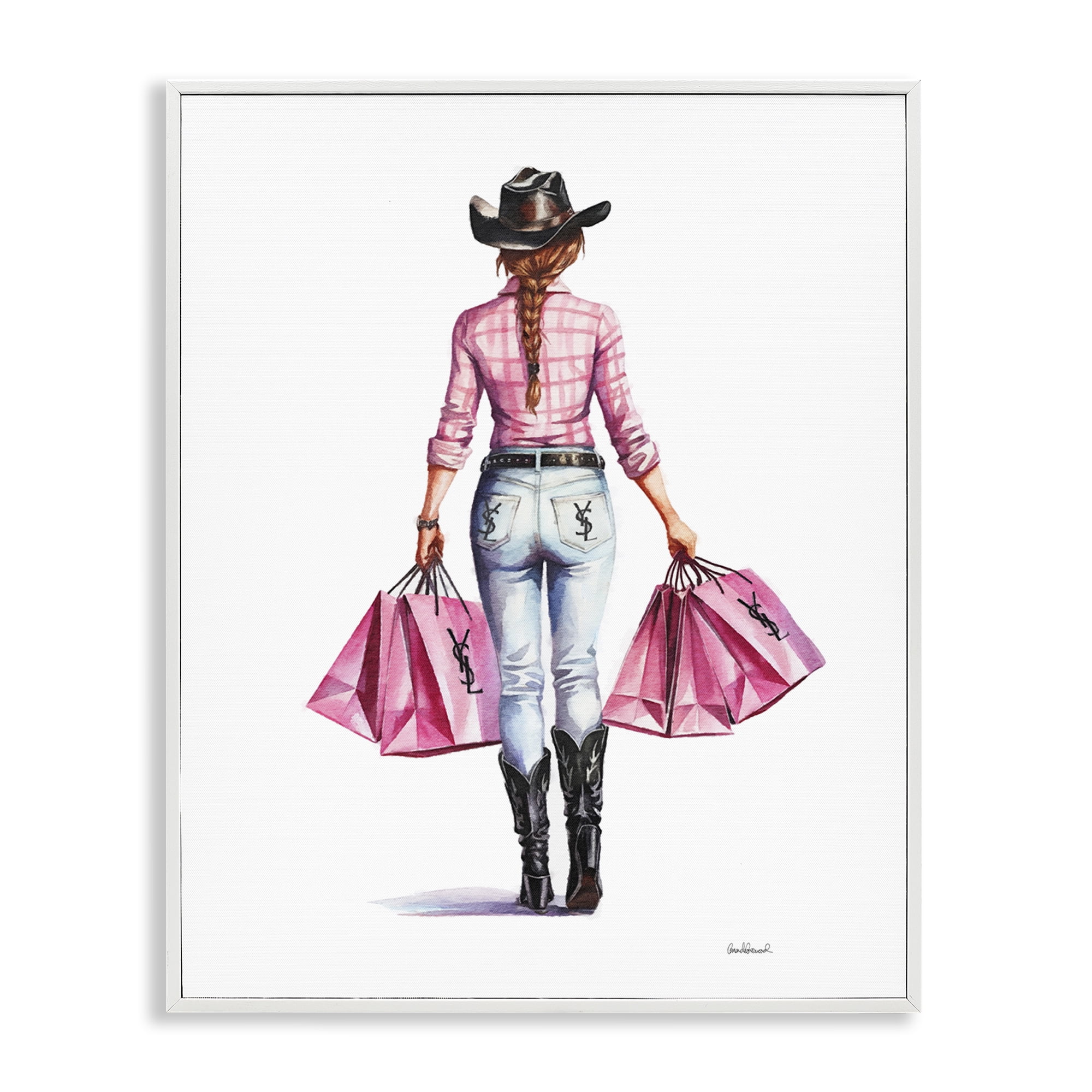 Stupell Industries Modern Chic Country Cowgirl People Painting White Framed Art Print Wall Art, 16 x 20