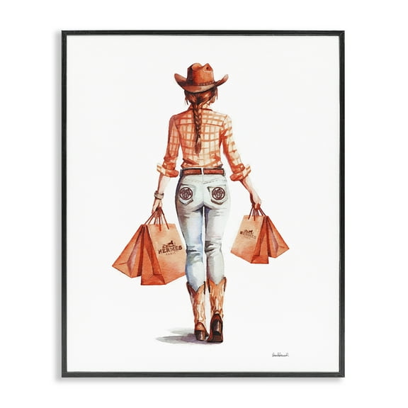 Stupell Industries Modern Chic Cowgirl People Painting Black Framed Art Print Wall Art, 11 x 14