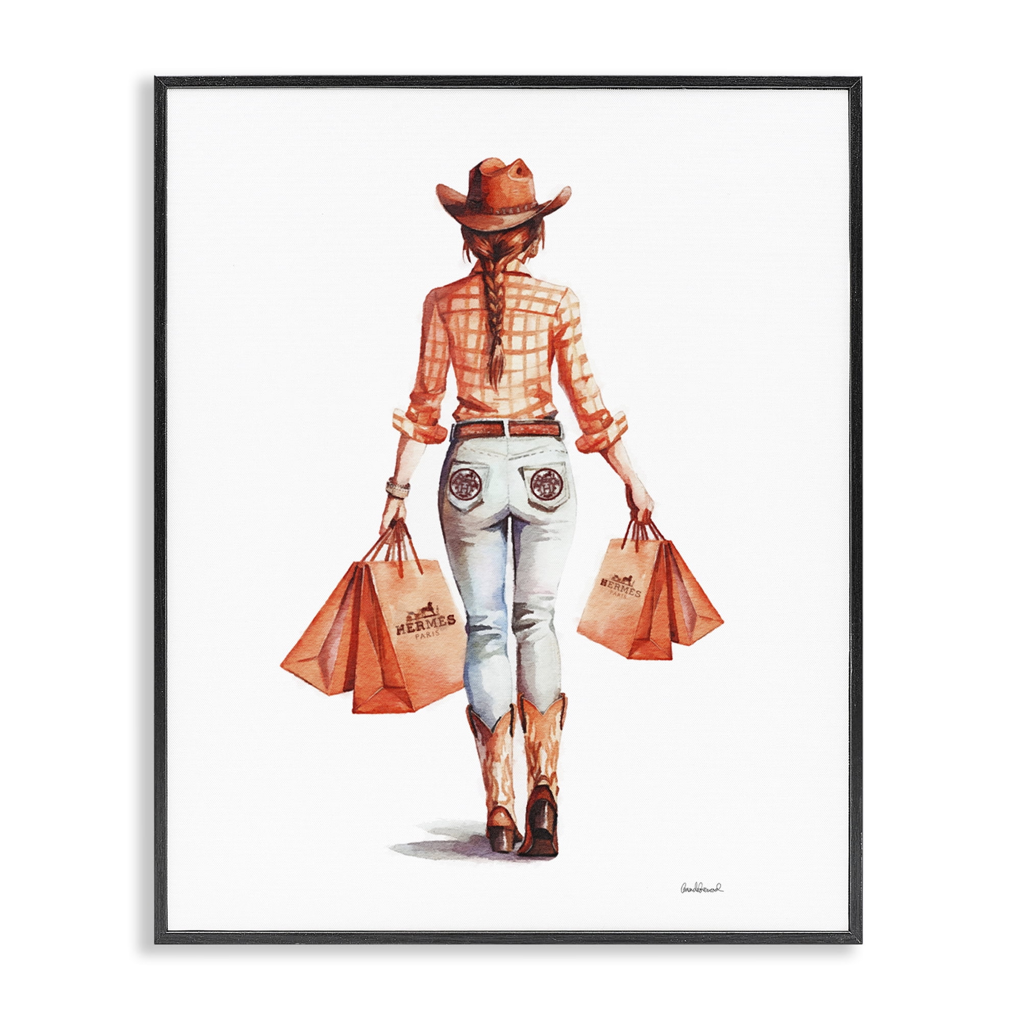 Stupell Industries Modern Chic Cowgirl People Painting Black Framed Art Print Wall Art, 16 x 20