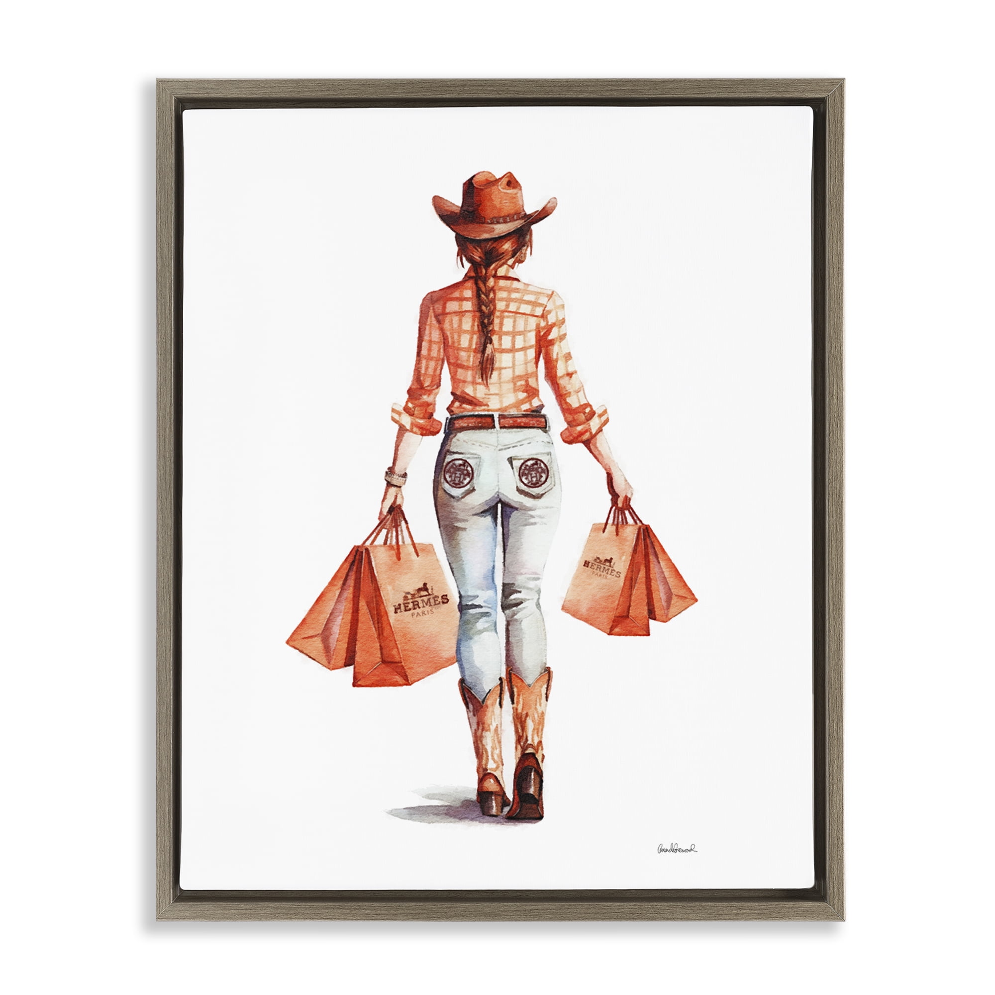 Stupell Industries Modern Chic Cowgirl People Painting Brown Floater Framed Canvas Art Print Wall Art, 17 x 21